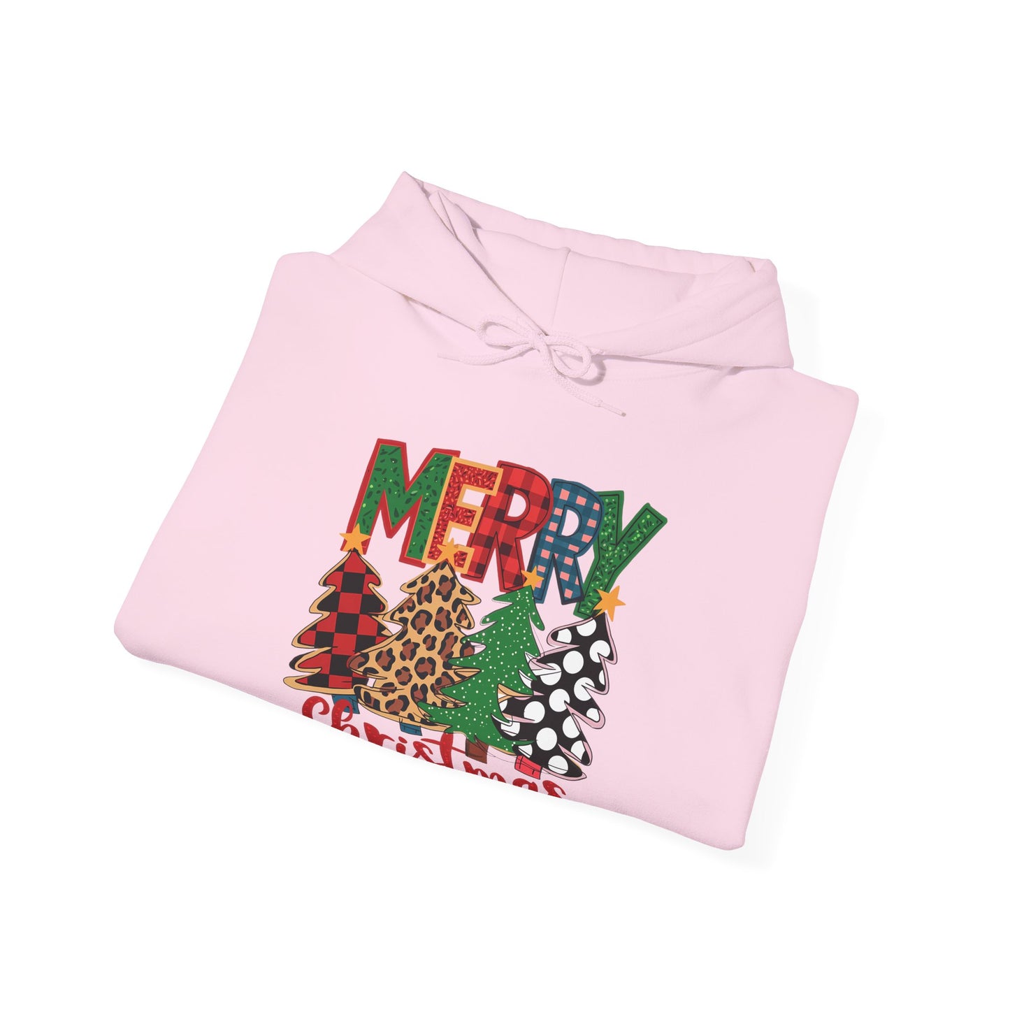Merry Christmas Pine Tree Hoodie — Festive Buffalo Plaid Holiday Sweatshirt