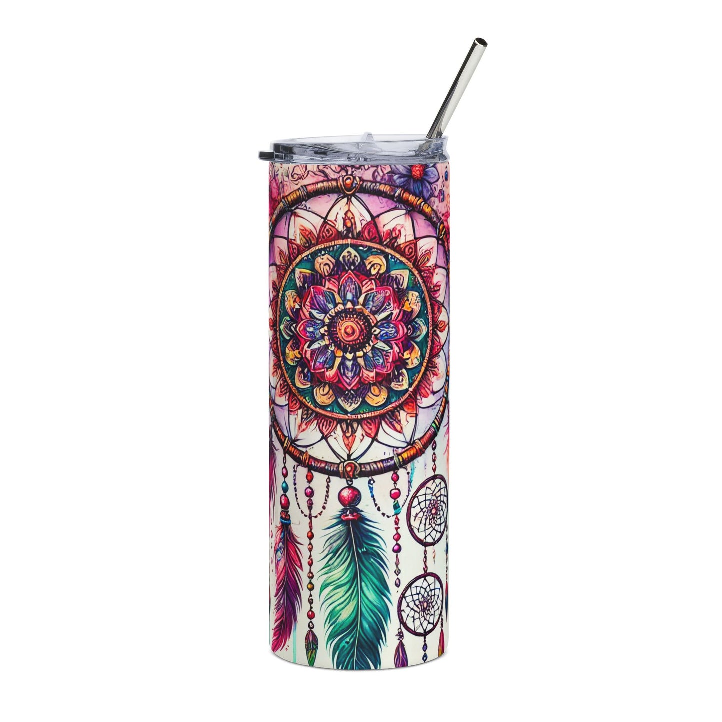 20oz Dreamcatcher Stainless Steel Tumbler — Colorful Feather & Butterfly Travel Cup