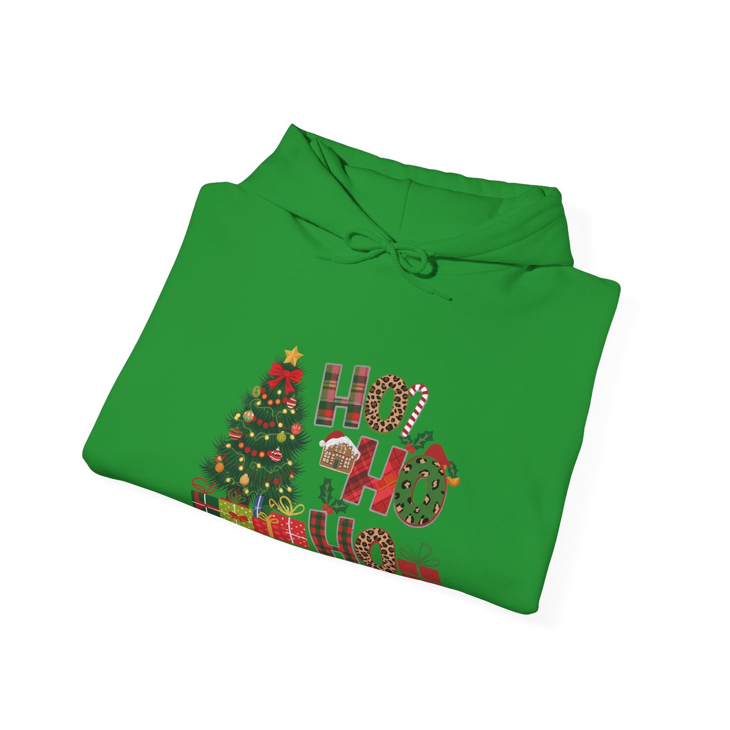 Christmas 'Ho Ho Ho' Hoodie with Tree & Gifts - Festive Holiday Sweatshirt
