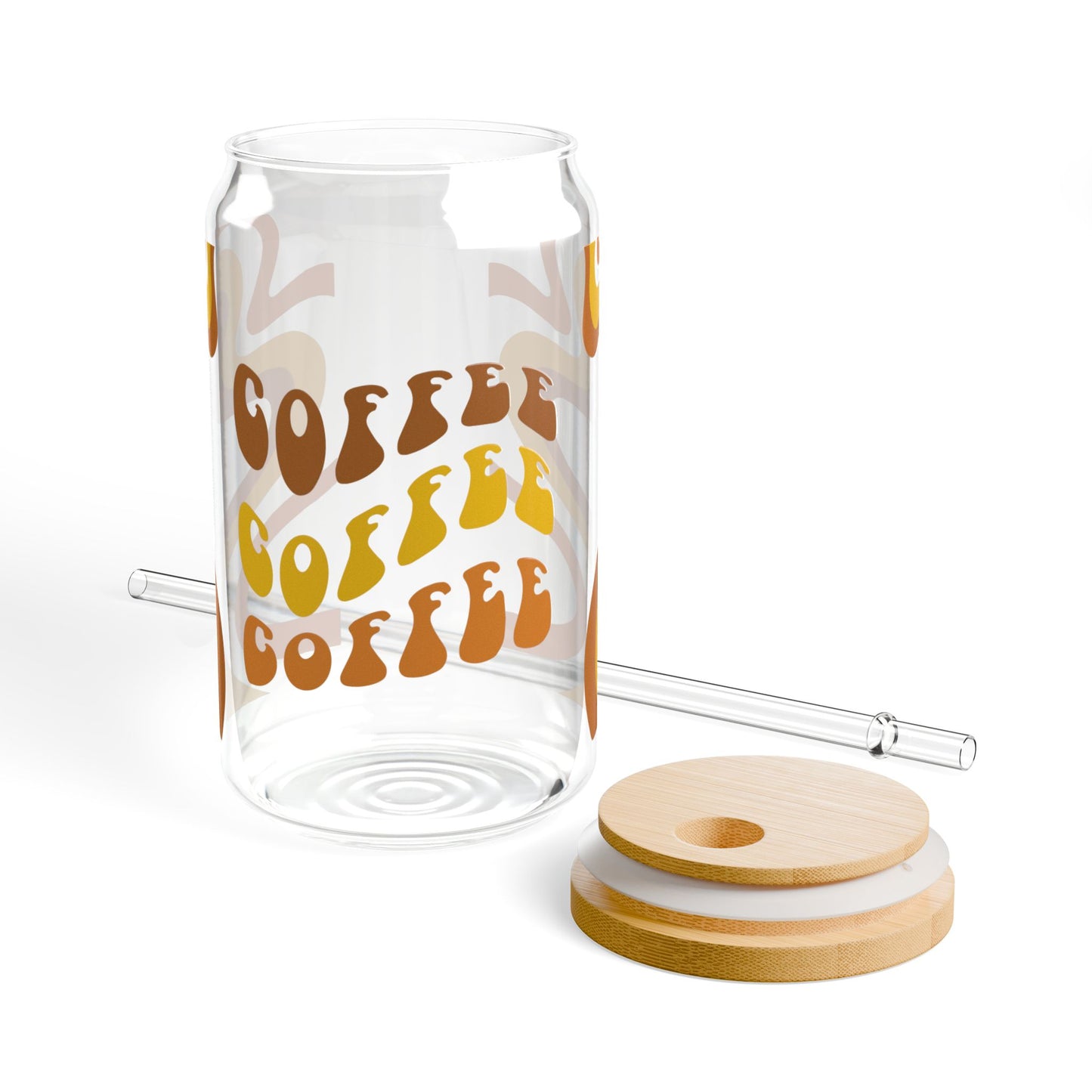 Coffee Sipper Glass 16oz – Retro Swirl Cold Brew Tumbler with Straw