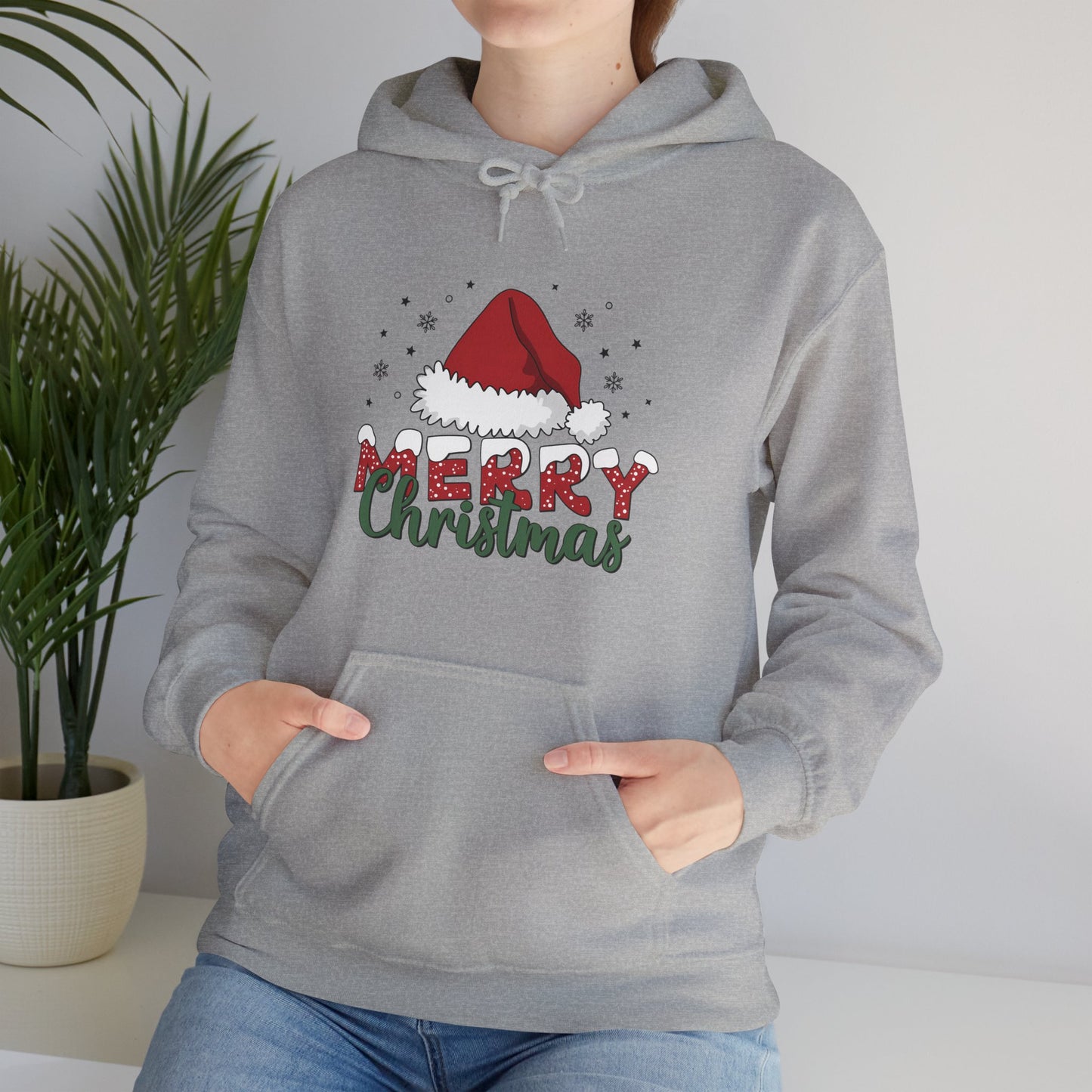 Christmas Hoodie - 'Merry Christmas' Santa Hat Holiday Sweatshirt