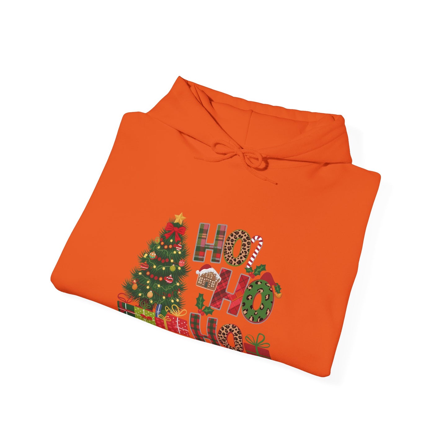Christmas 'Ho Ho Ho' Hoodie with Tree & Gifts - Festive Holiday Sweatshirt
