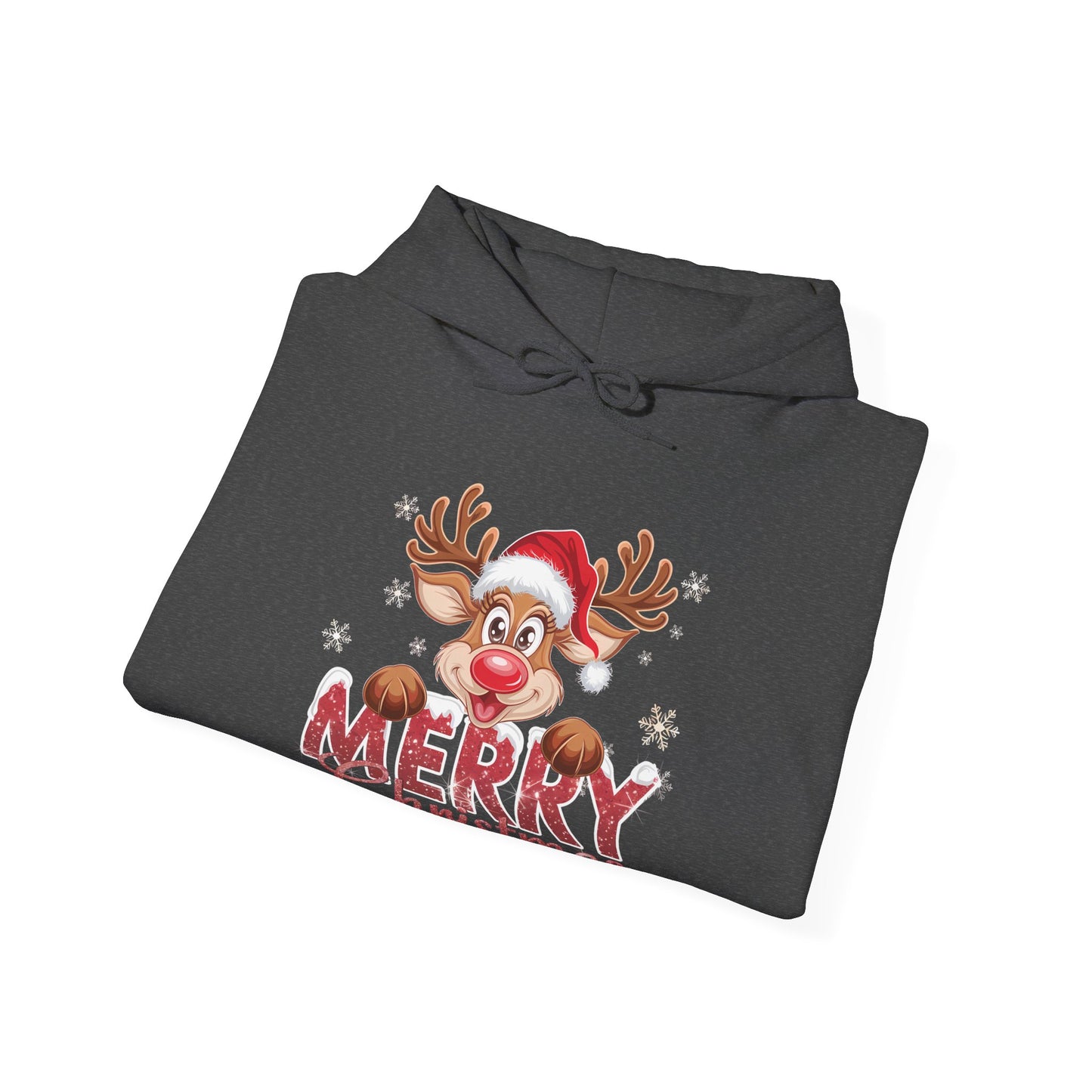 Christmas Reindeer Hoodie - 'Merry Christmas' Cute Santa Reindeer Holiday Sweatshirt
