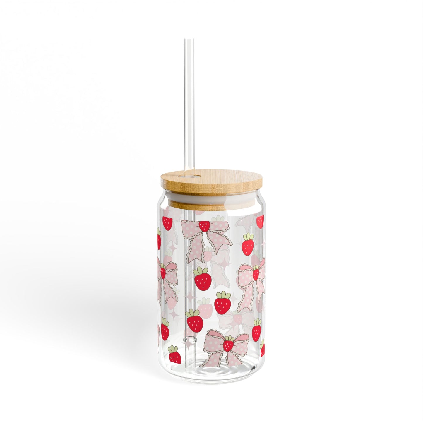 16oz Strawberry Bow Sipper Glass – Reusable Straw Tumbler