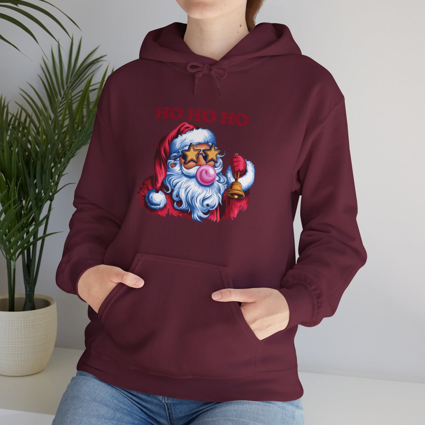 Santa 'Ho Ho Ho' Graphic Hoodie — Festive Retro Santa Pullover for Christmas