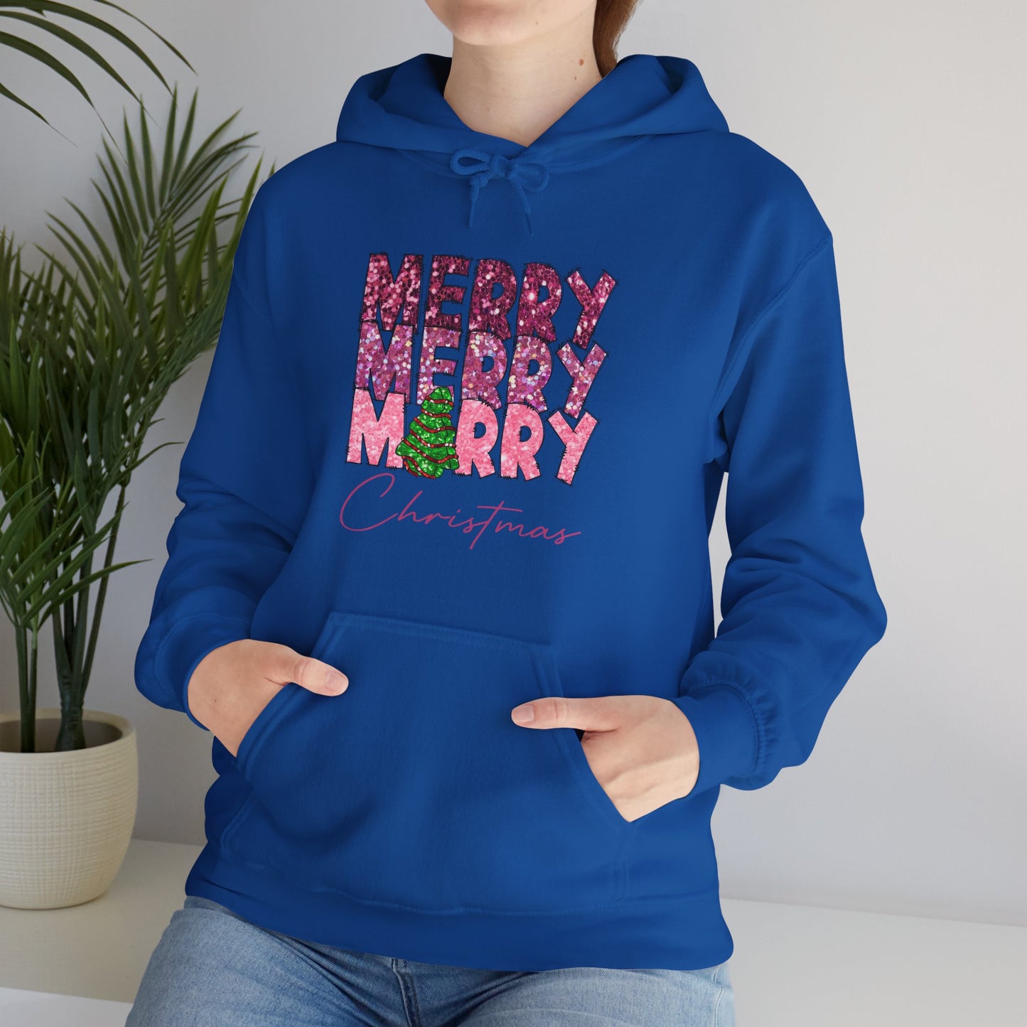 Merry Merry Merry Christmas Hoodie — Festive Floral Holiday Sweatshirt