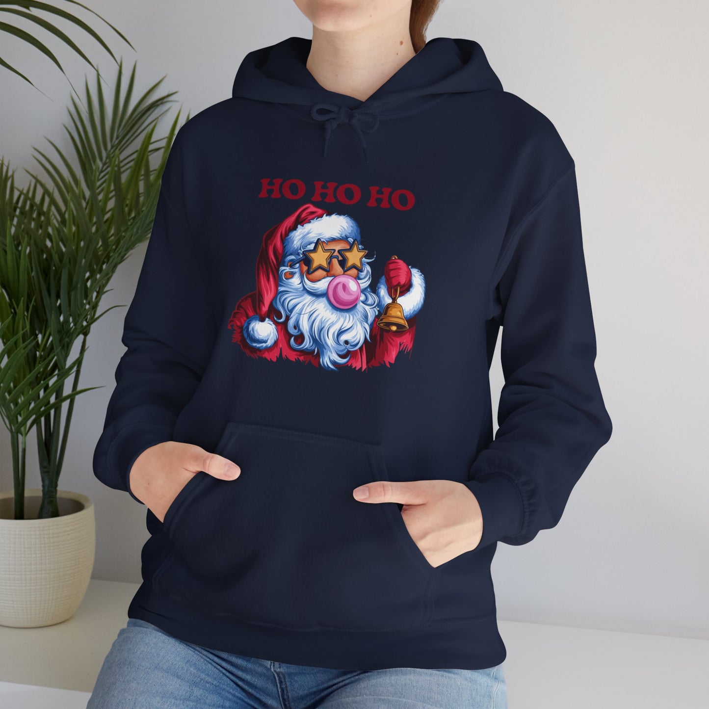 Santa 'Ho Ho Ho' Graphic Hoodie — Festive Retro Santa Pullover for Christmas