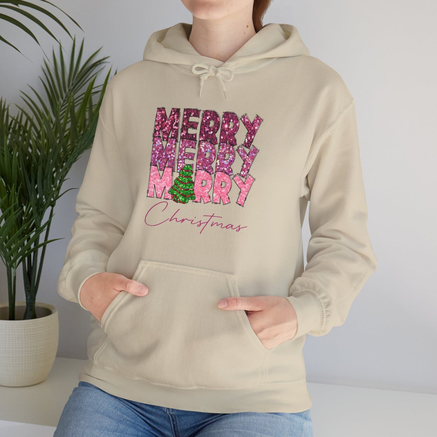 Merry Merry Merry Christmas Hoodie — Festive Floral Holiday Sweatshirt