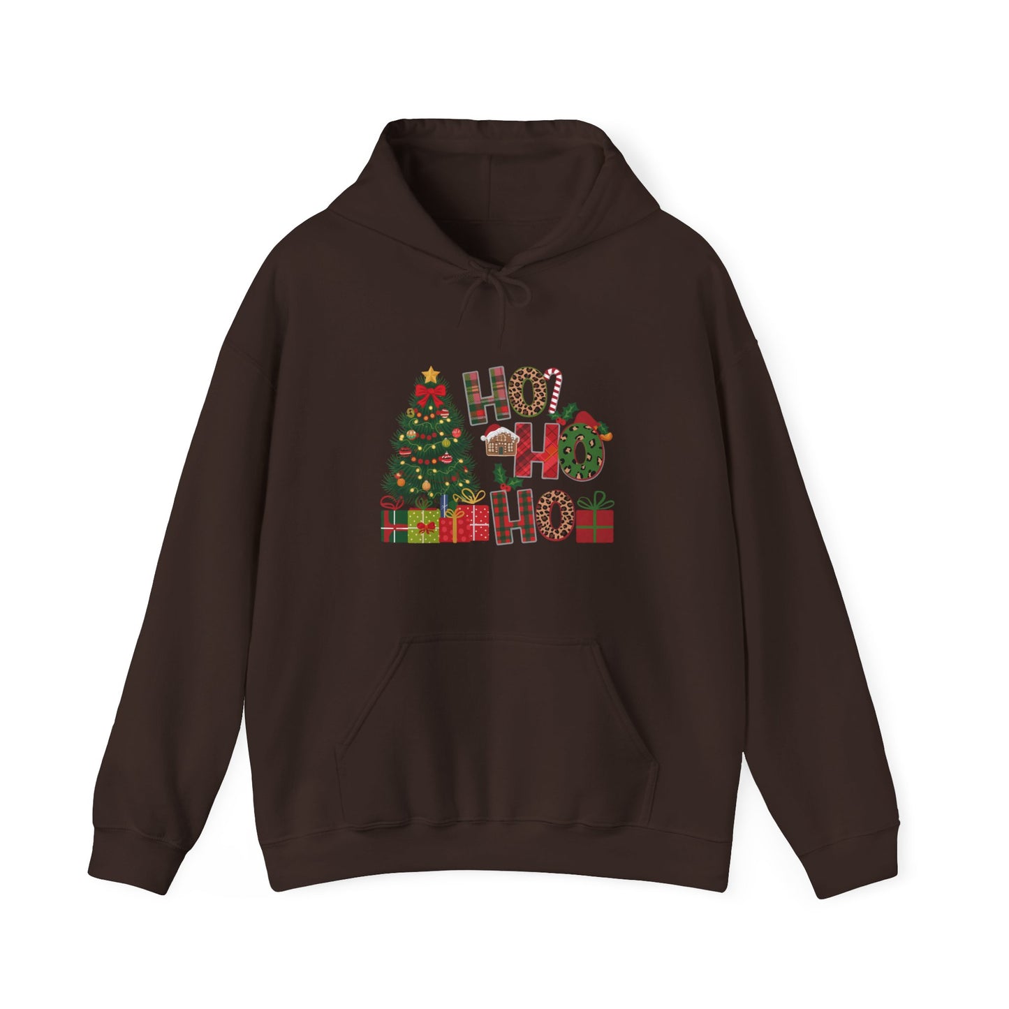 Christmas 'Ho Ho Ho' Hoodie with Tree & Gifts - Festive Holiday Sweatshirt