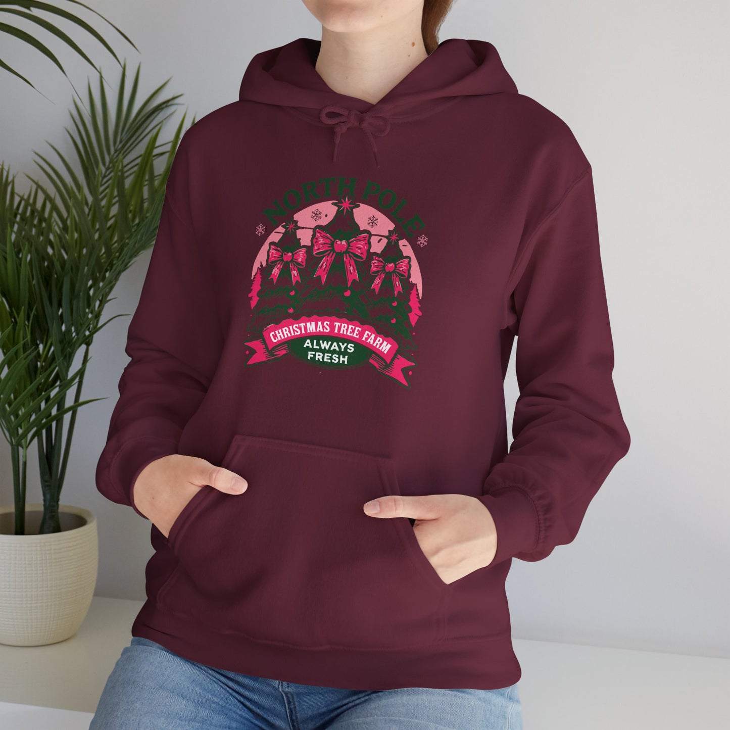 North Pole Christmas Tree Farm Hoodie - Vintage Holiday Winter Sweatshirt