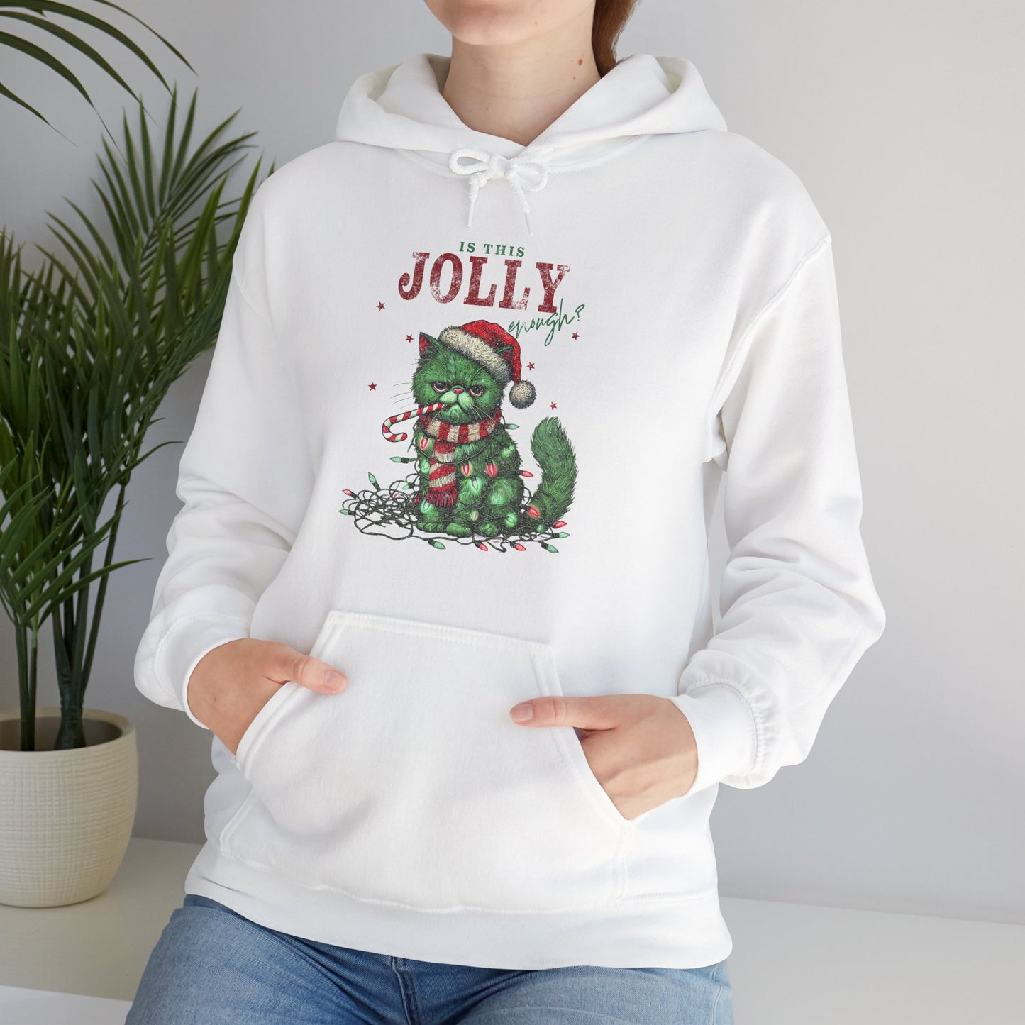 Holiday Dino Hoodie - "Be Jolly" Cute Christmas T-Rex Sweatshirt