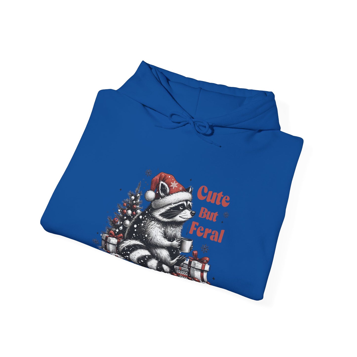 Cute But Feral Raccoon Holiday Hoodie — Christmas Animal Graphic Sweatshirt
