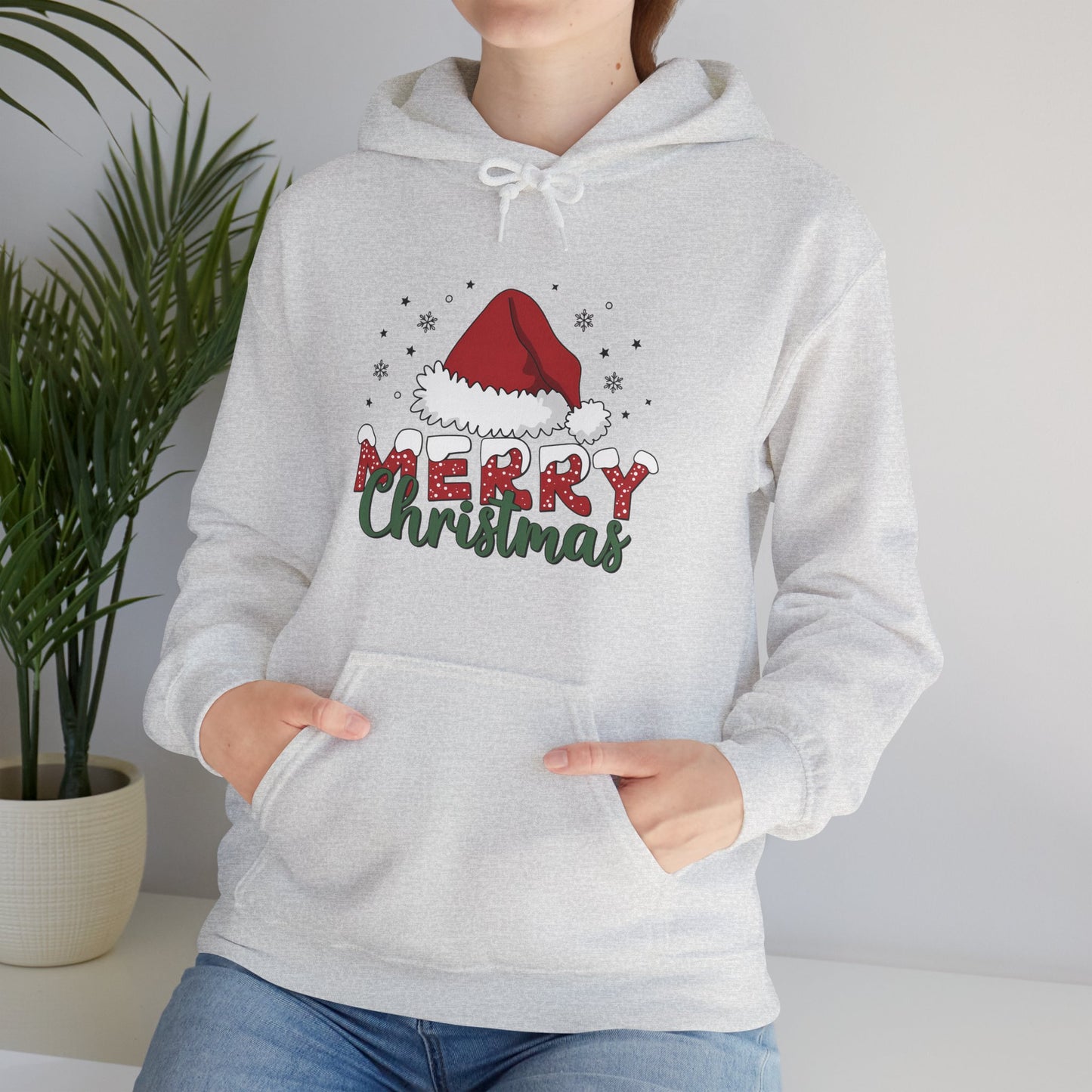 Christmas Hoodie - 'Merry Christmas' Santa Hat Holiday Sweatshirt