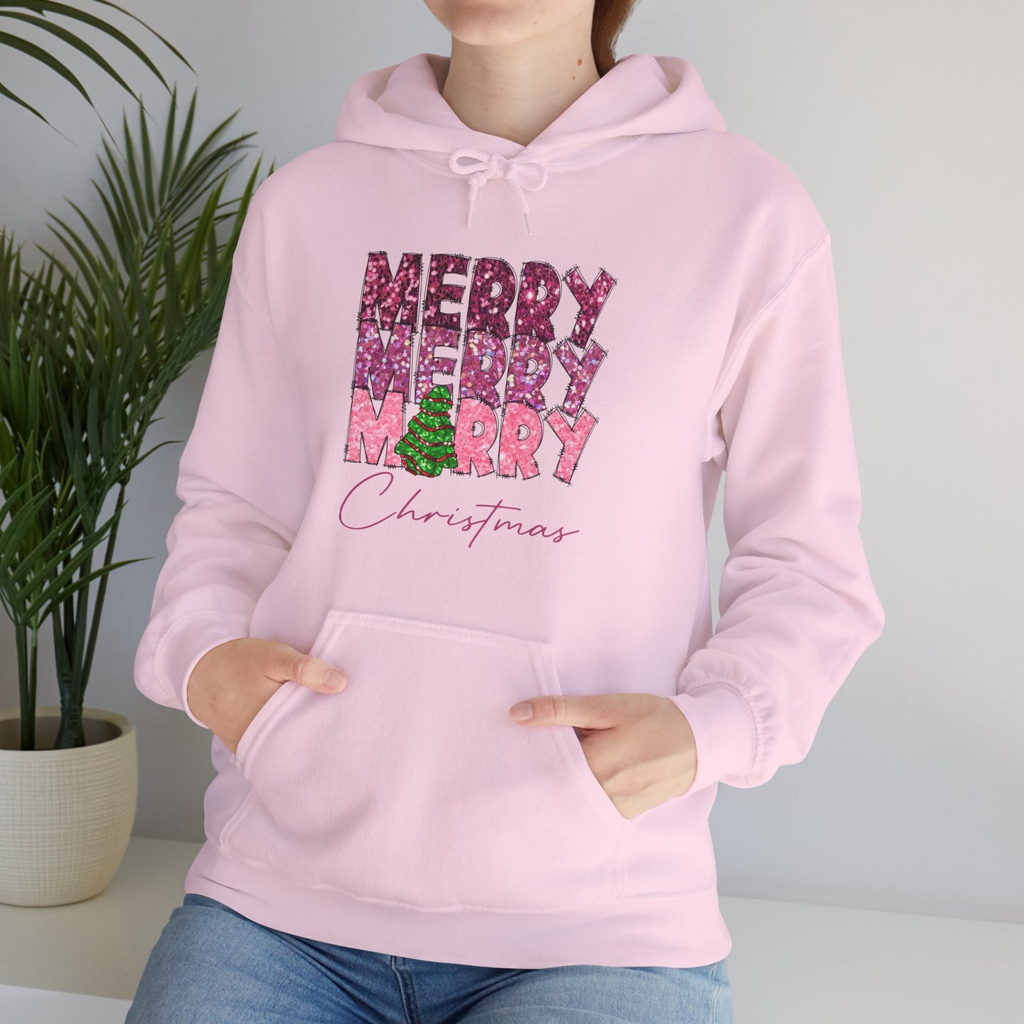 Merry Merry Merry Christmas Hoodie — Festive Floral Holiday Sweatshirt
