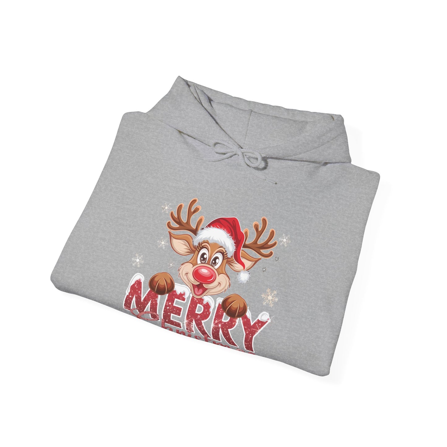Christmas Reindeer Hoodie - 'Merry Christmas' Cute Santa Reindeer Holiday Sweatshirt