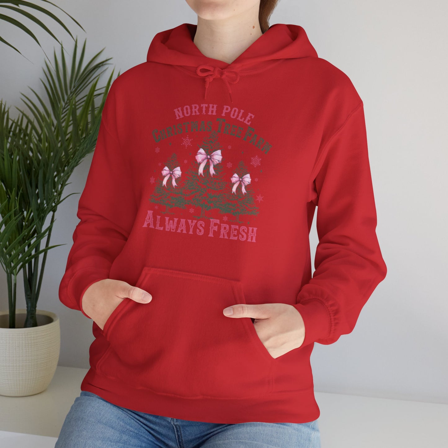 Christmas Tree Farm Hoodie - "North Pole Christmas Tree Farm Always Fresh" Cozy Holiday Pullover