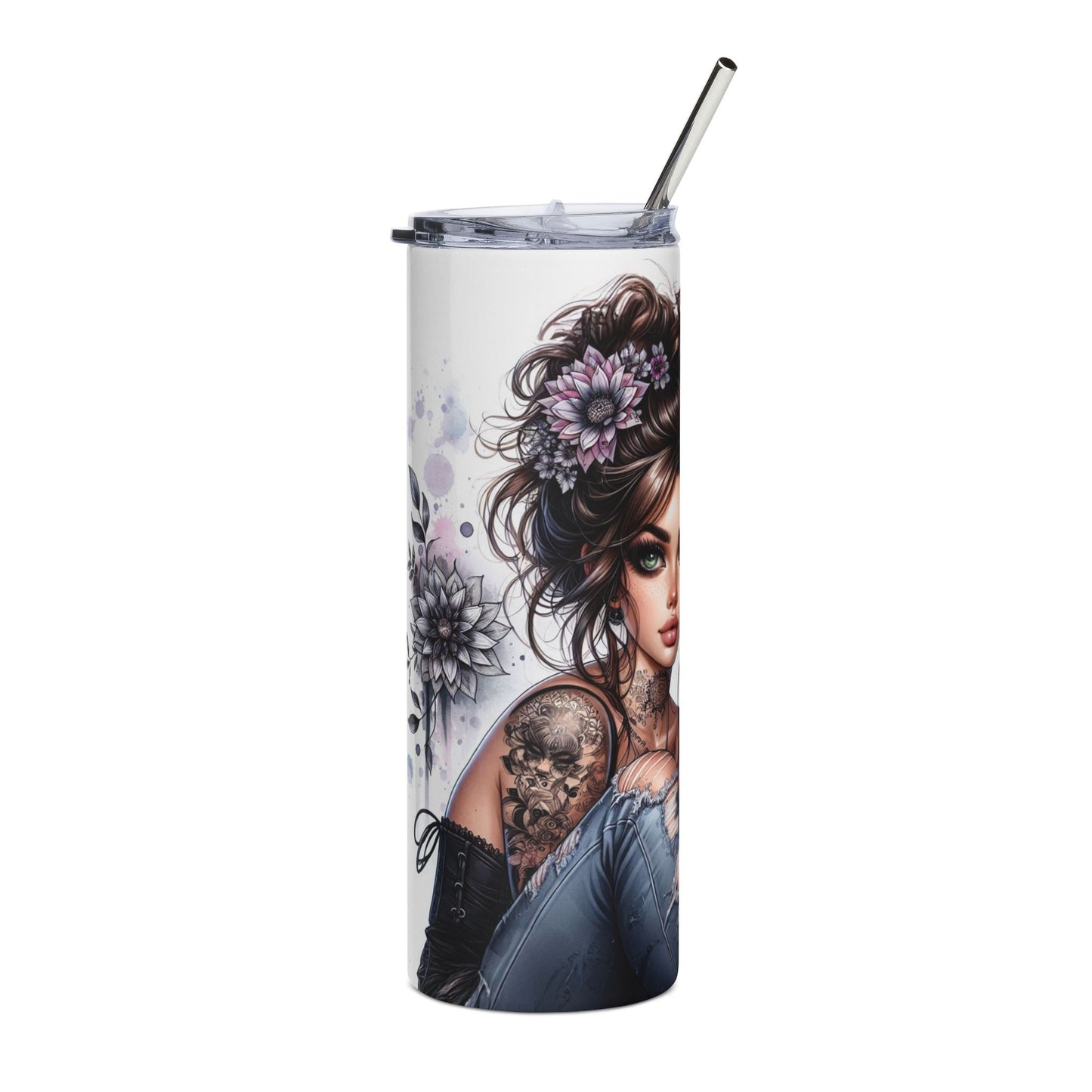 20oz Stainless Steel Tumbler — Edgy Floral Girl Graphic Travel Cup