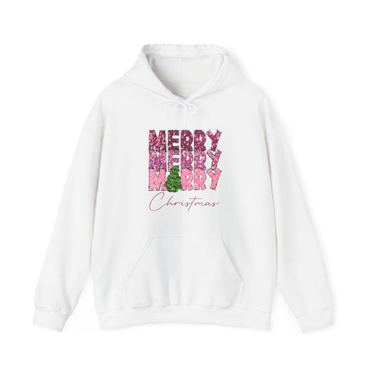 Merry Merry Merry Christmas Hoodie — Festive Floral Holiday Sweatshirt