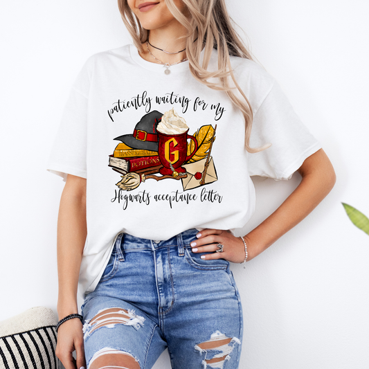 "PATIENTLY WAITING FOR MY HOGWARTS LETTER GRYFFINDOR EDITION"