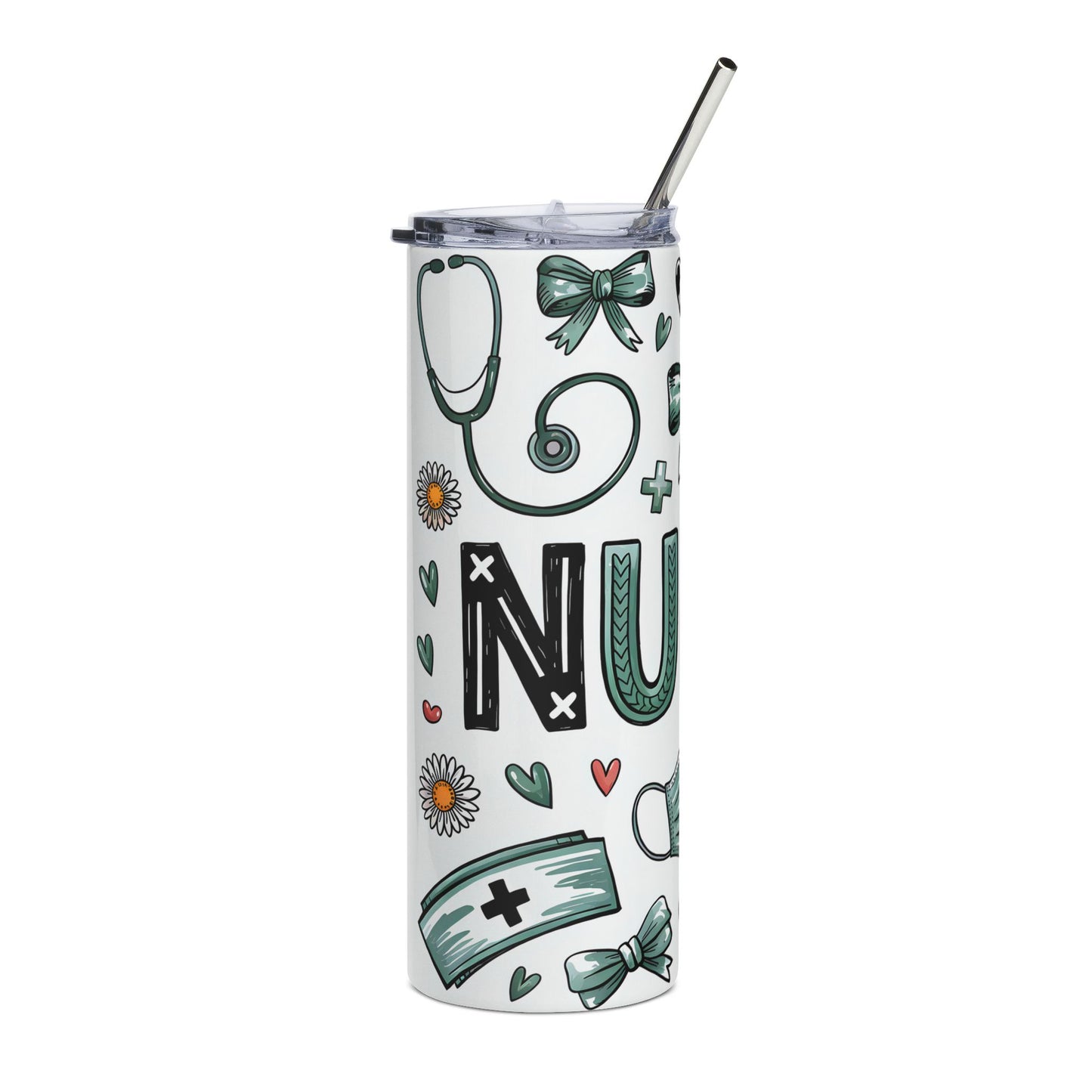 Nurse Life 20oz Stainless Steel Tumbler — Medical Stethoscope & Mask Travel Cup