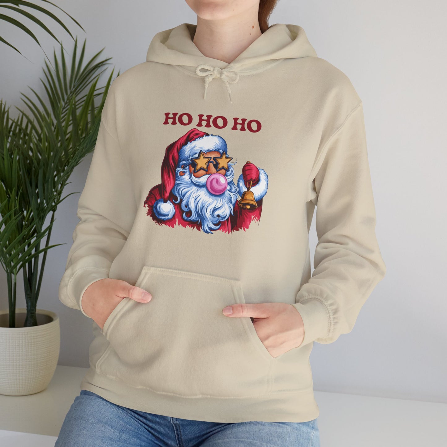 Santa 'Ho Ho Ho' Graphic Hoodie — Festive Retro Santa Pullover for Christmas