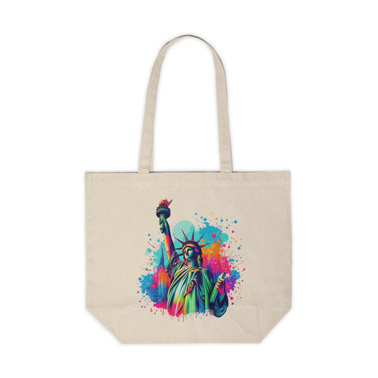 Statue of Liberty Neon Pop Canvas Tote — Colorful NYC Pride Market Bag
