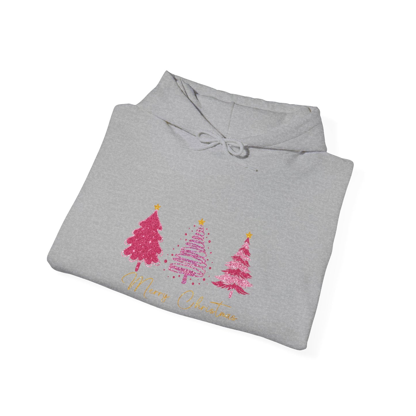 Christmas Pink Tree Hoodie — Merry Christmas Script Holiday Sweatshirt