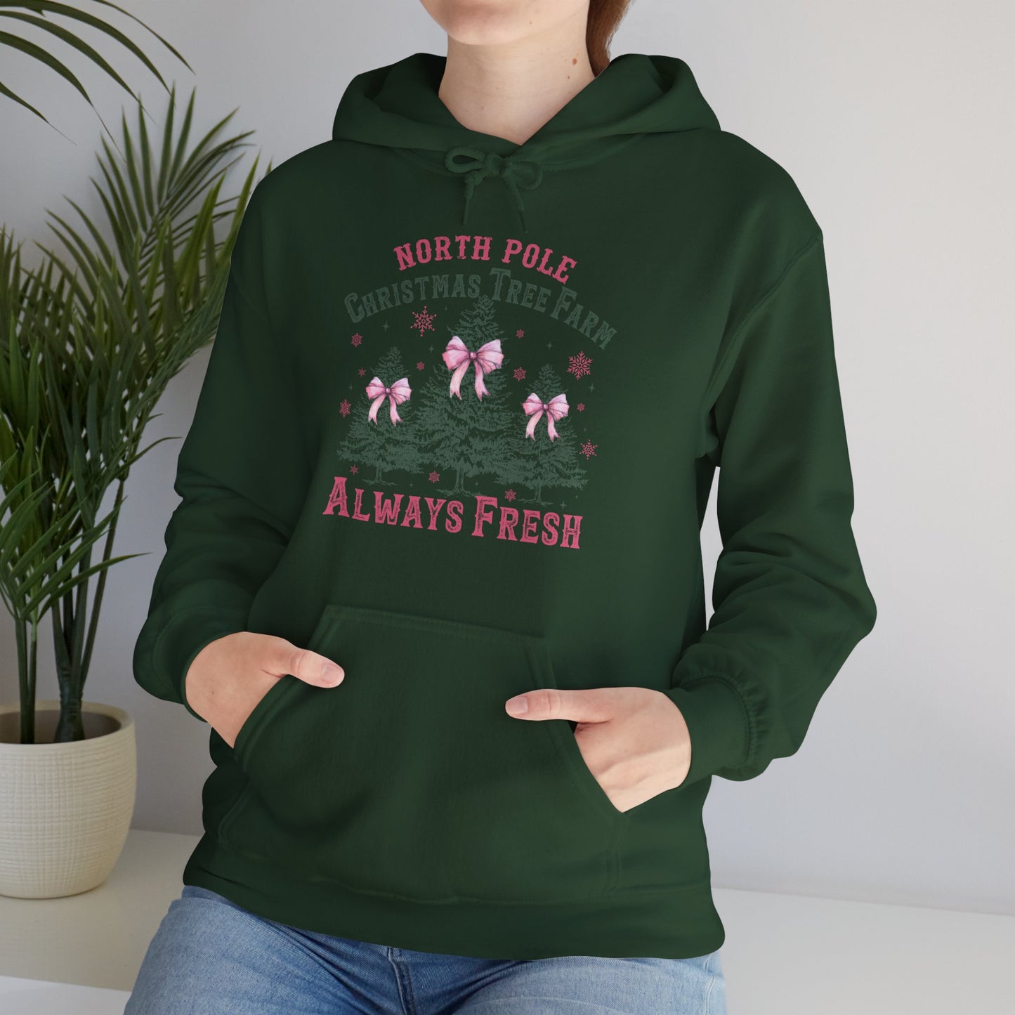 Christmas Tree Farm Hoodie - "North Pole Christmas Tree Farm Always Fresh" Cozy Holiday Pullover