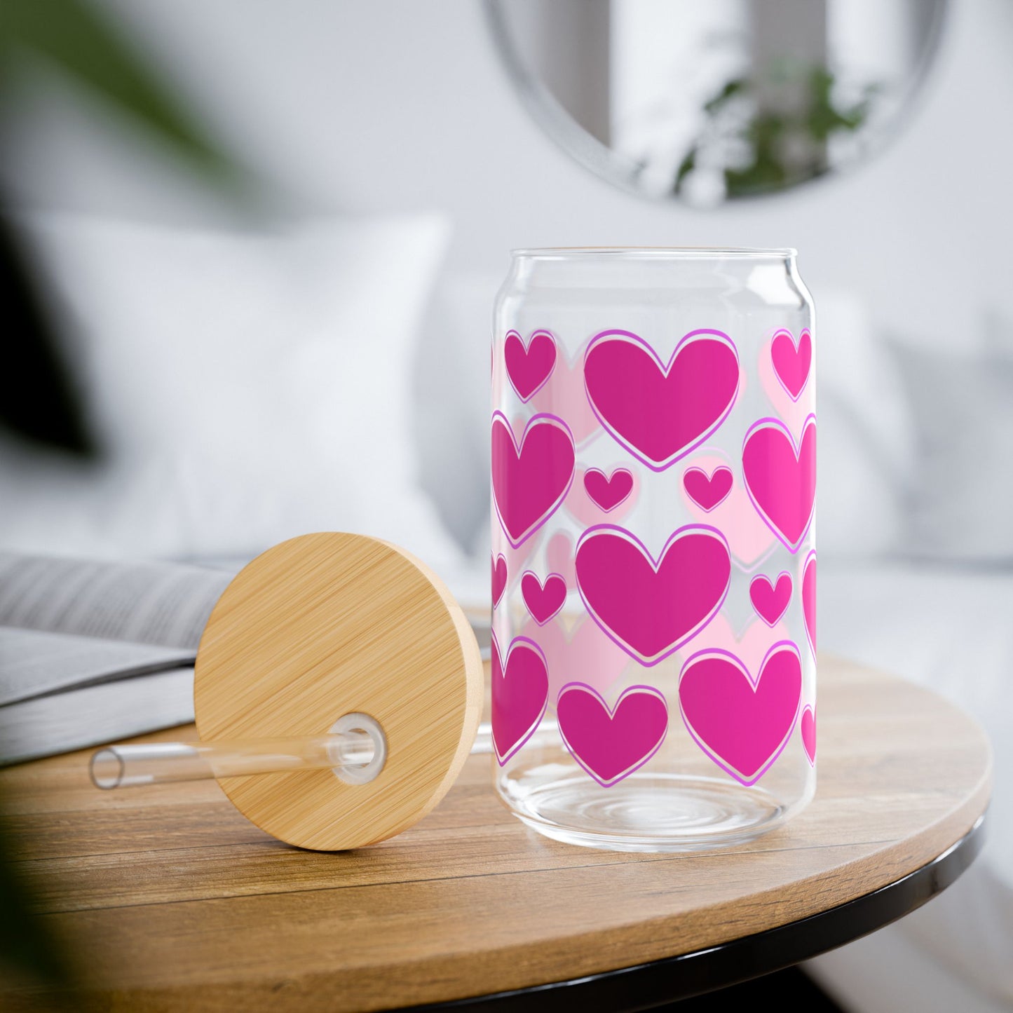 Heart Pattern Sipper Glass 16oz – Pink Love Straw Tumbler