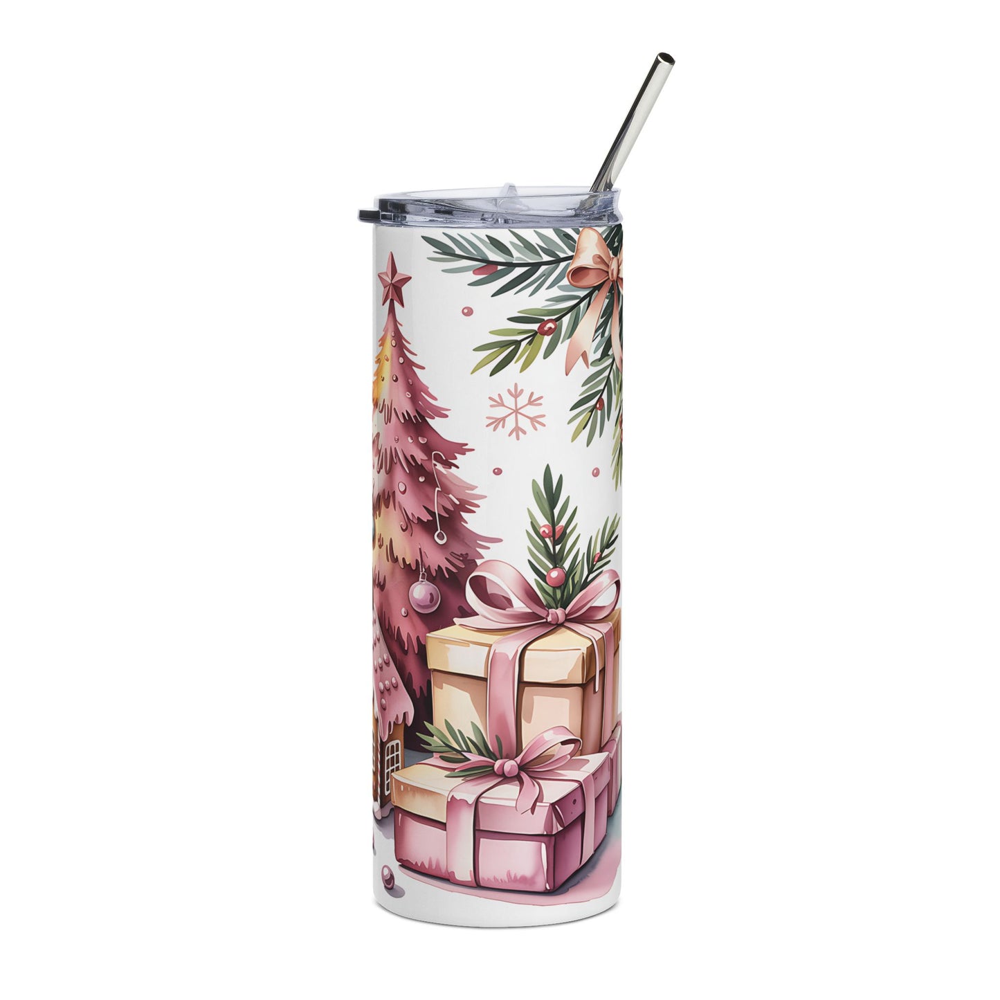 Pink Gingerbread Christmas Tumbler — 20oz Stainless Holiday Travel Cup
