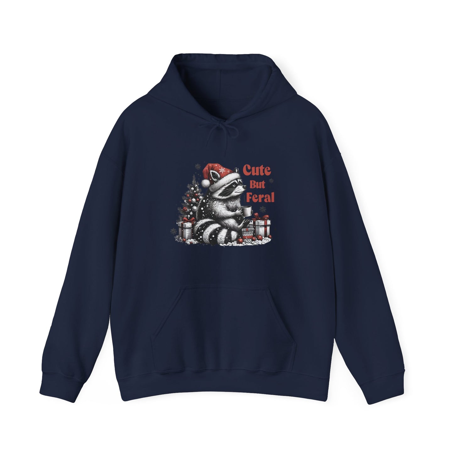 Cute But Feral Raccoon Holiday Hoodie — Christmas Animal Graphic Sweatshirt