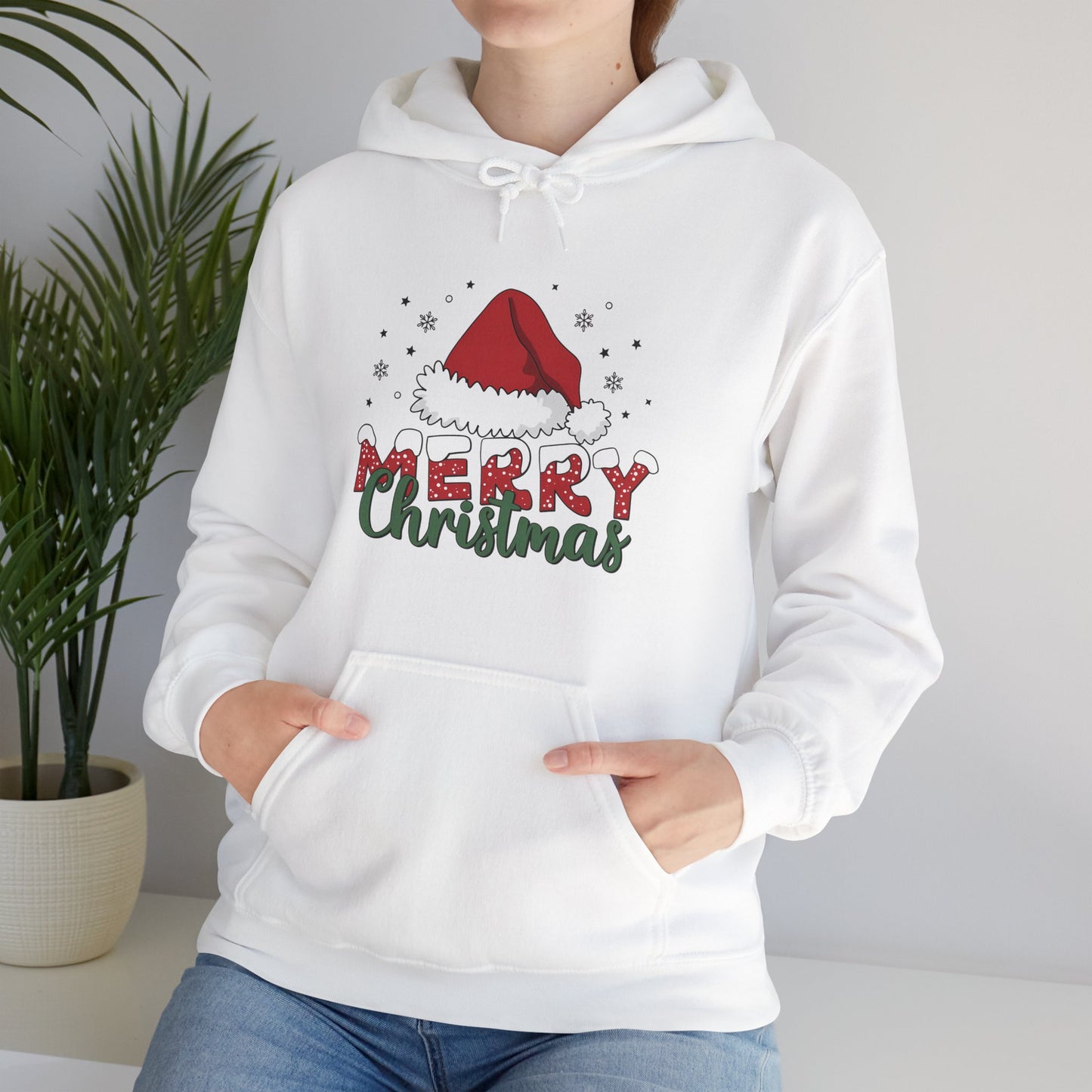 Christmas Hoodie - 'Merry Christmas' Santa Hat Holiday Sweatshirt