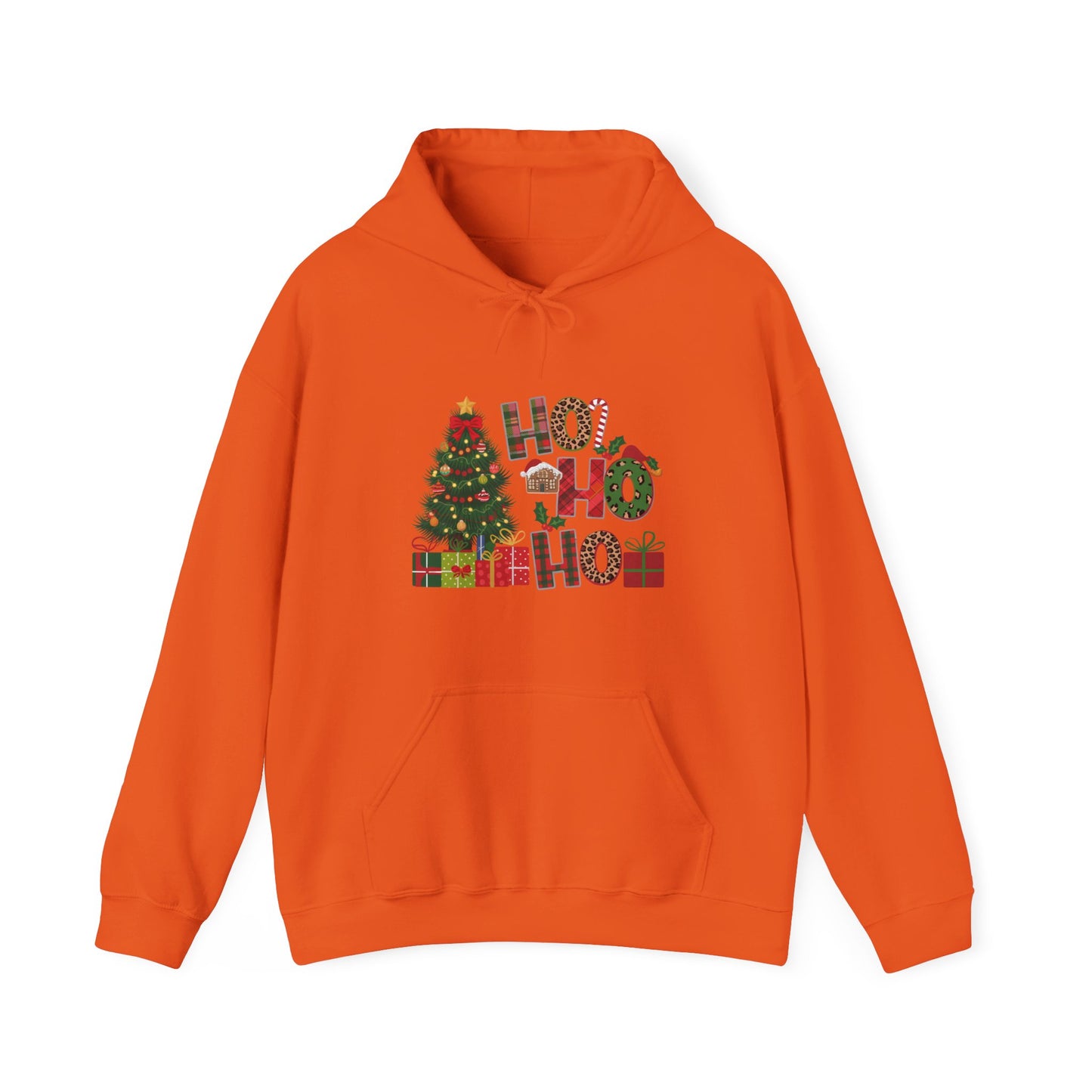 Christmas 'Ho Ho Ho' Hoodie with Tree & Gifts - Festive Holiday Sweatshirt