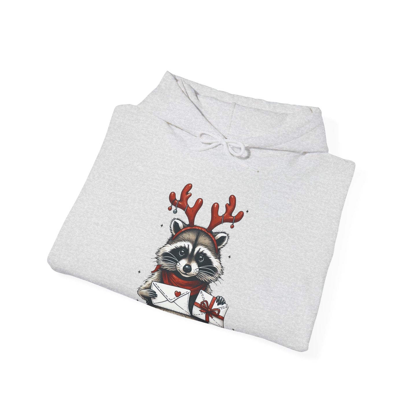 Christmas Raccoon Hoodie — 'Don't Stop Believin'' Festive Holiday Sweatshirt