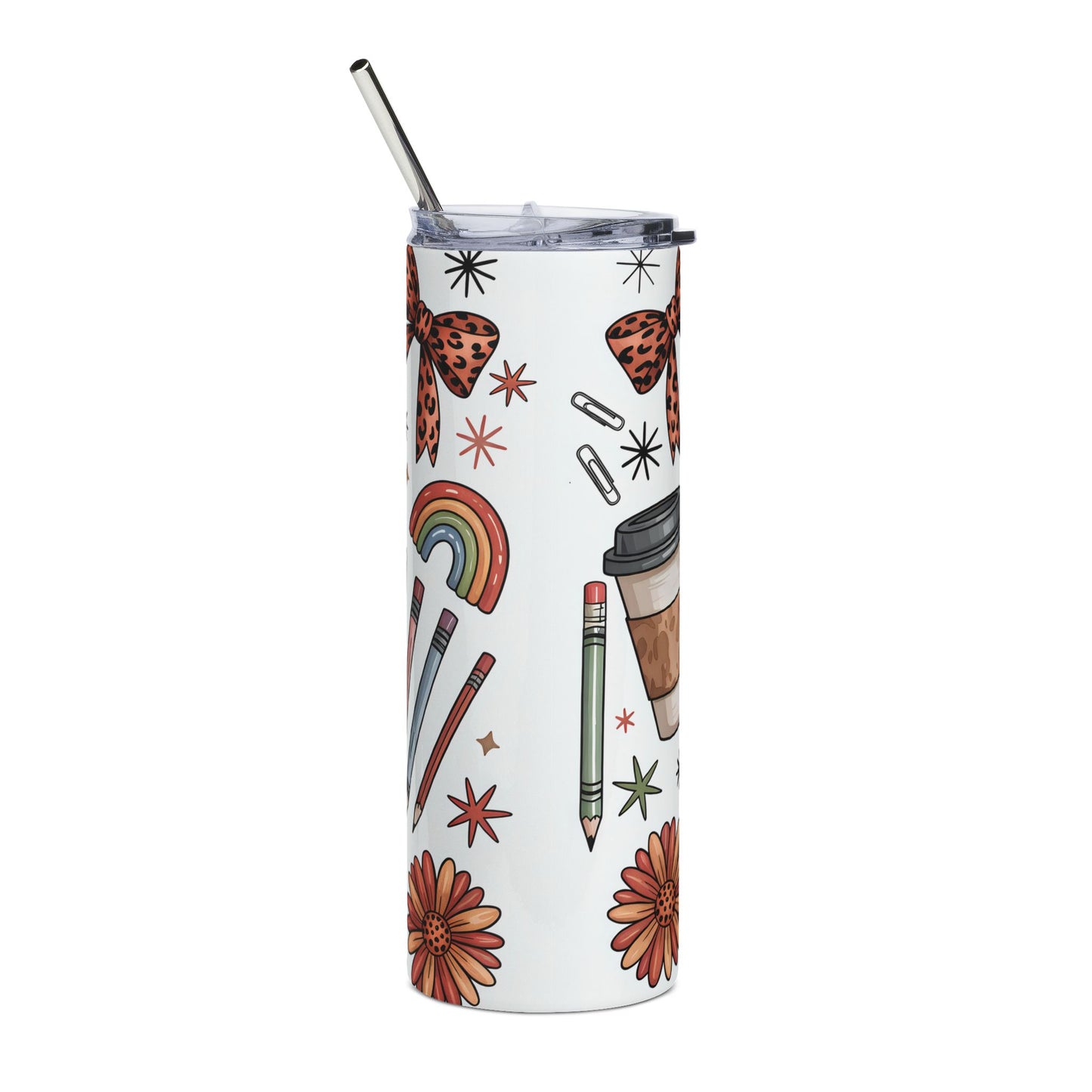 Teacher Leopard Print 20oz Stainless Steel Tumbler — Coffee & School Supplies Design