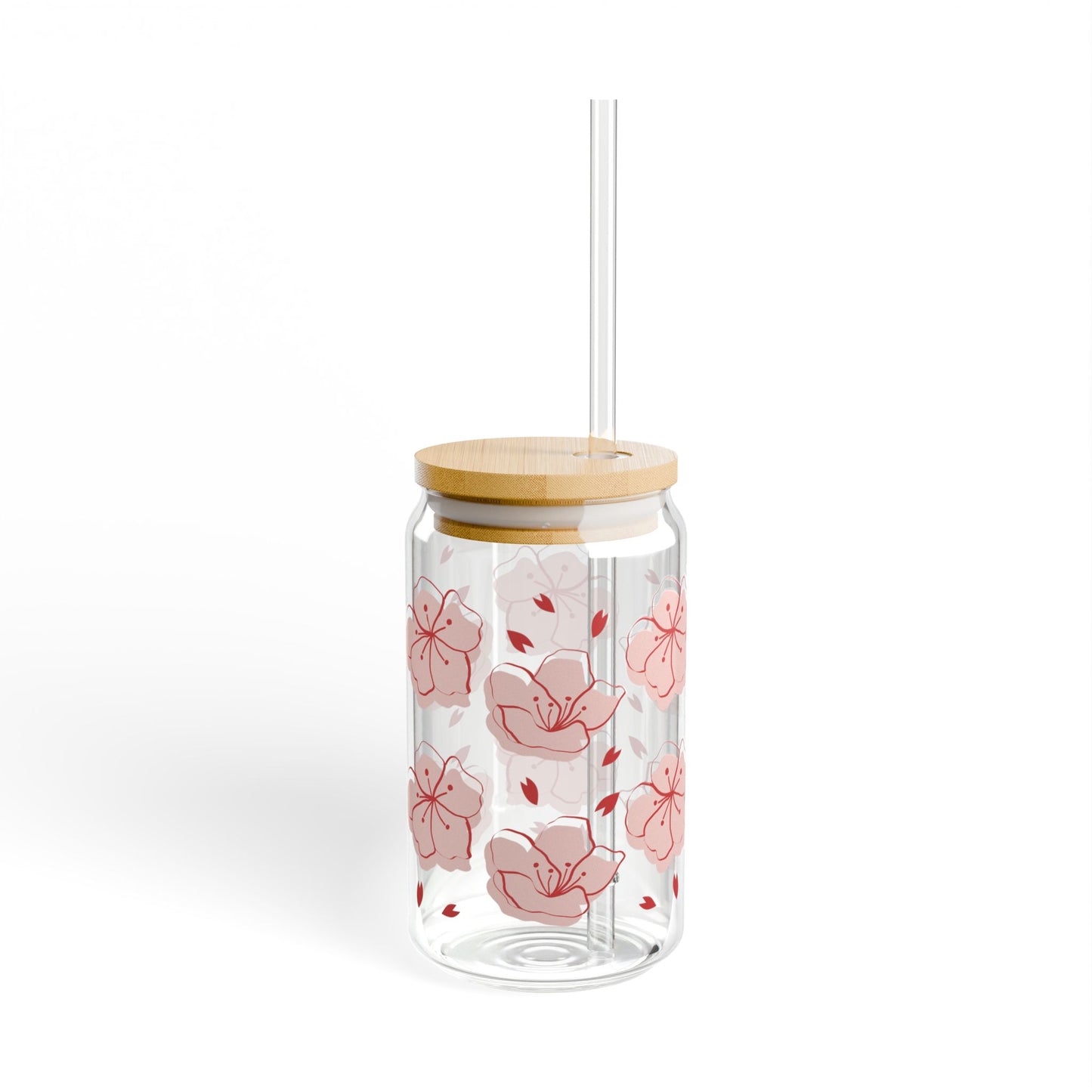 Cherry Blossom Glass Sipper, 16oz Floral Straw Tumbler