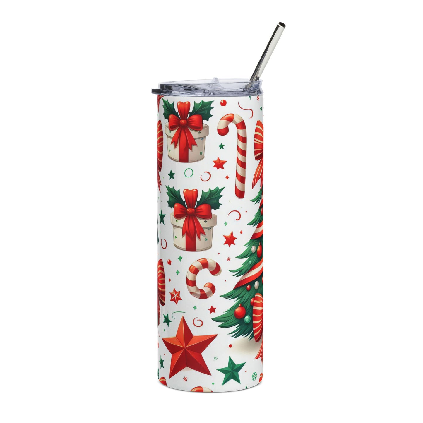 Christmas Tree & Candy Cane 20oz Stainless Tumbler — Holiday Gift Travel Mug