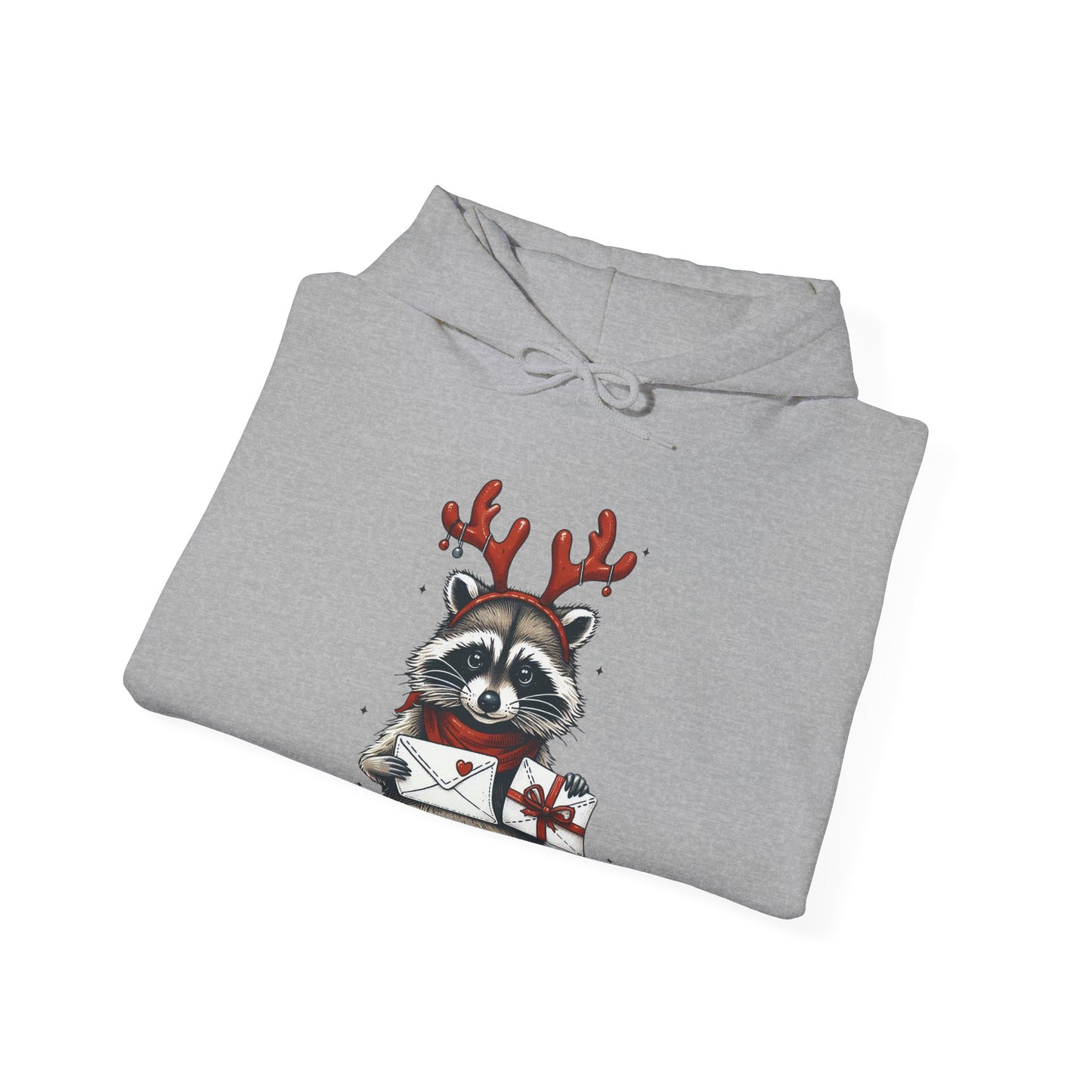 Christmas Raccoon Hoodie — 'Don't Stop Believin'' Festive Holiday Sweatshirt