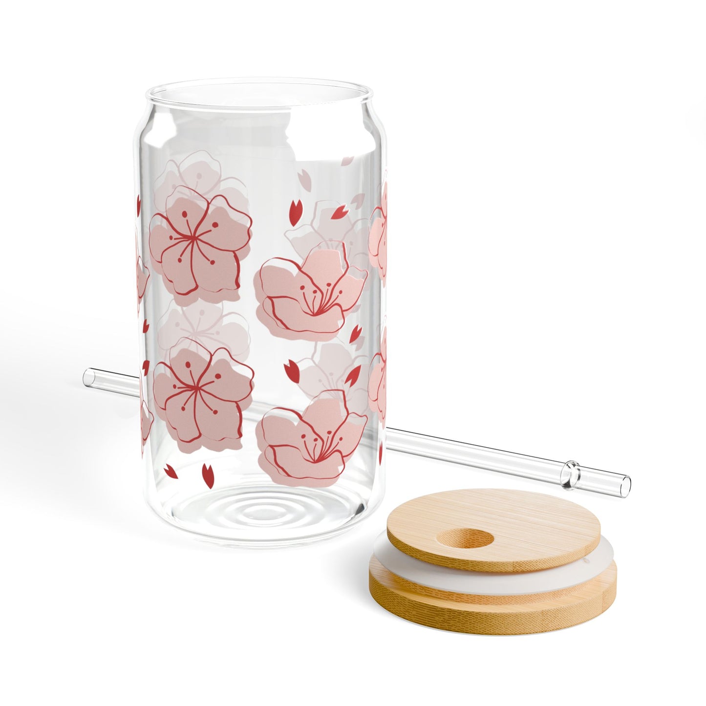 Cherry Blossom Glass Sipper, 16oz Floral Straw Tumbler