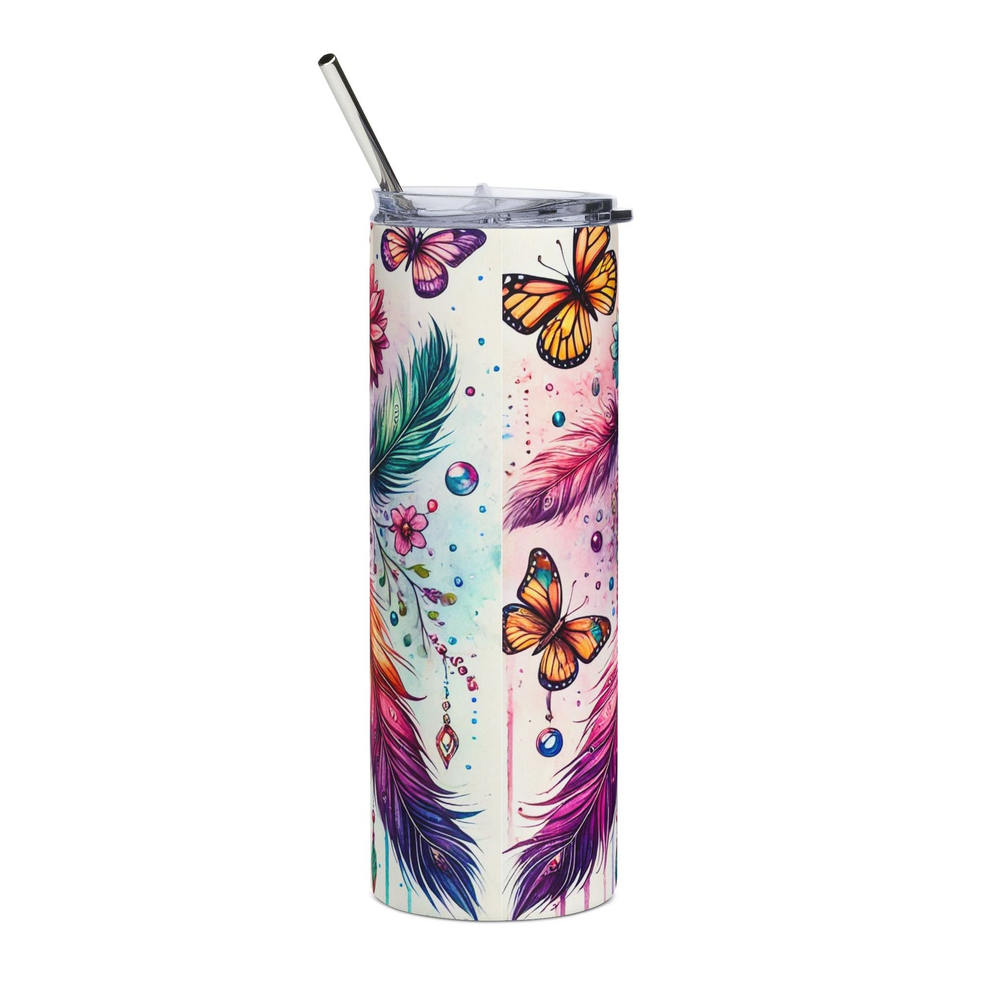 20oz Dreamcatcher Stainless Steel Tumbler — Colorful Feather & Butterfly Travel Cup