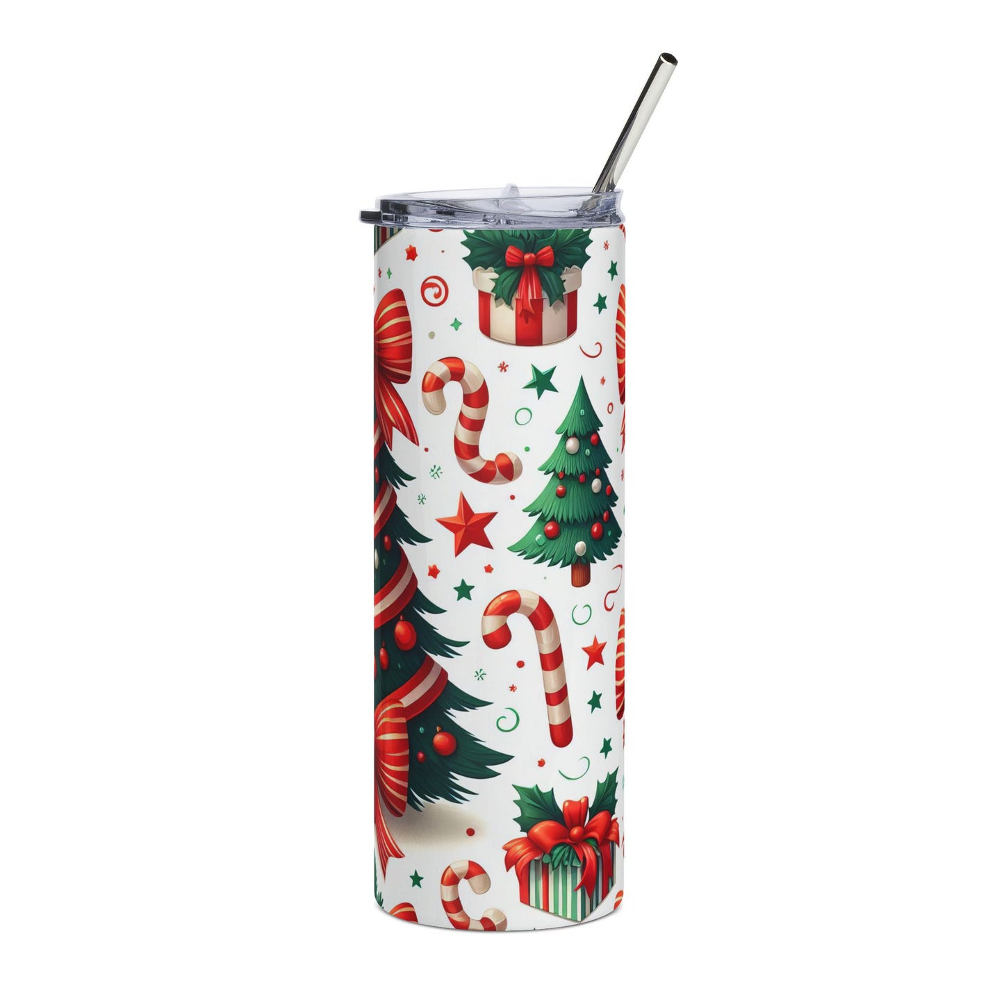 Christmas Tree & Candy Cane 20oz Stainless Tumbler — Holiday Gift Travel Mug