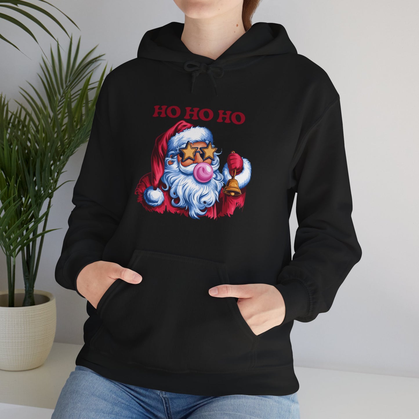 Santa 'Ho Ho Ho' Graphic Hoodie — Festive Retro Santa Pullover for Christmas