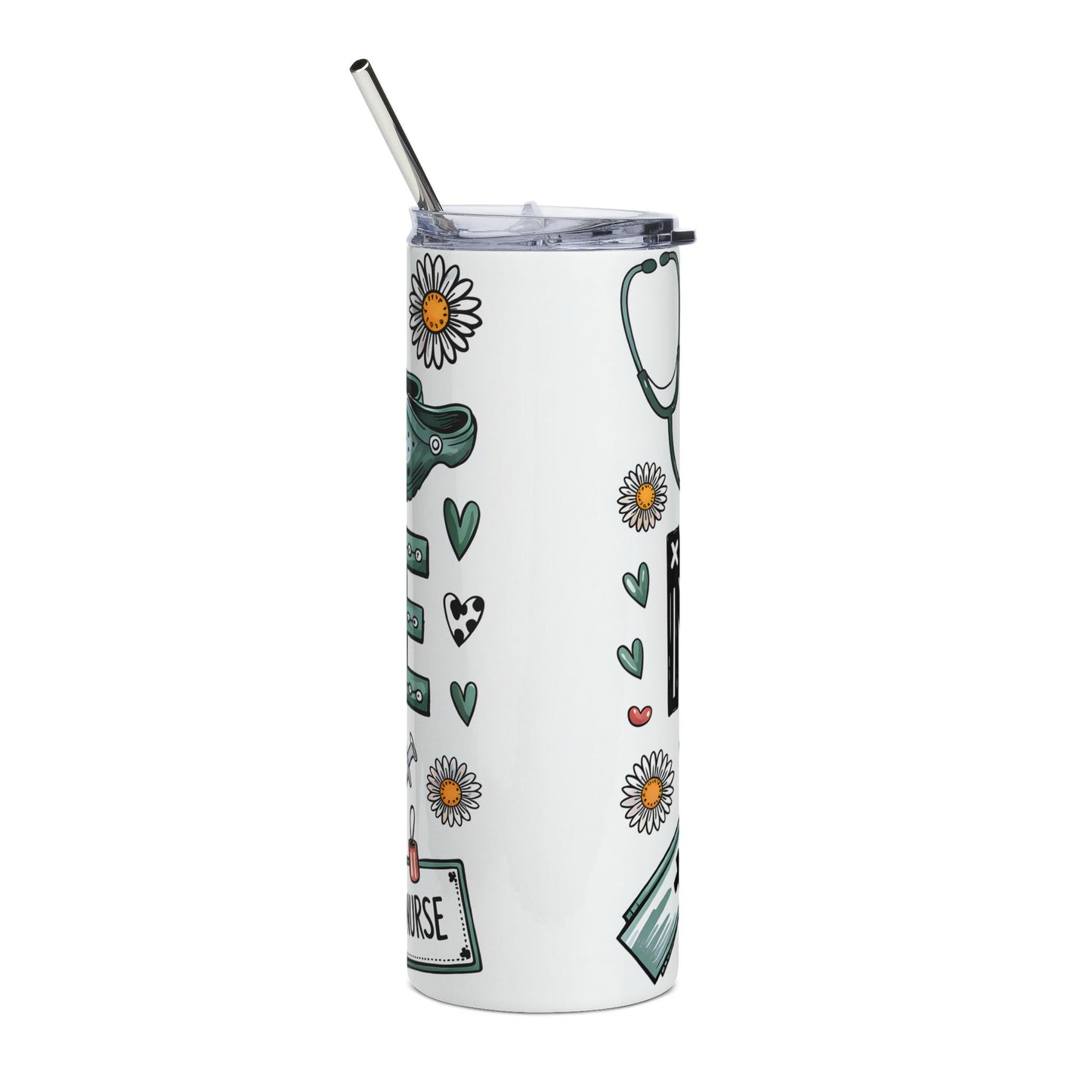 Nurse Life 20oz Stainless Steel Tumbler — Medical Stethoscope & Mask Travel Cup