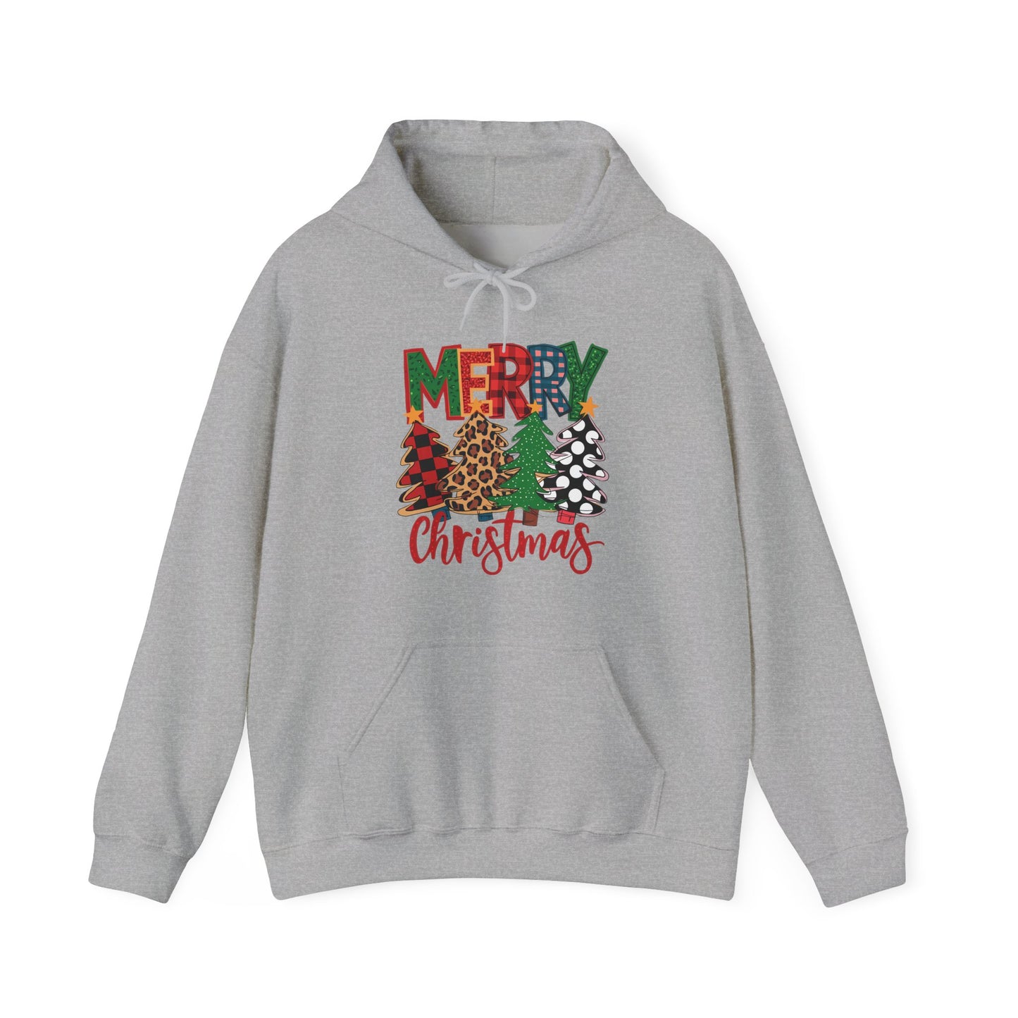 Merry Christmas Pine Tree Hoodie — Festive Buffalo Plaid Holiday Sweatshirt