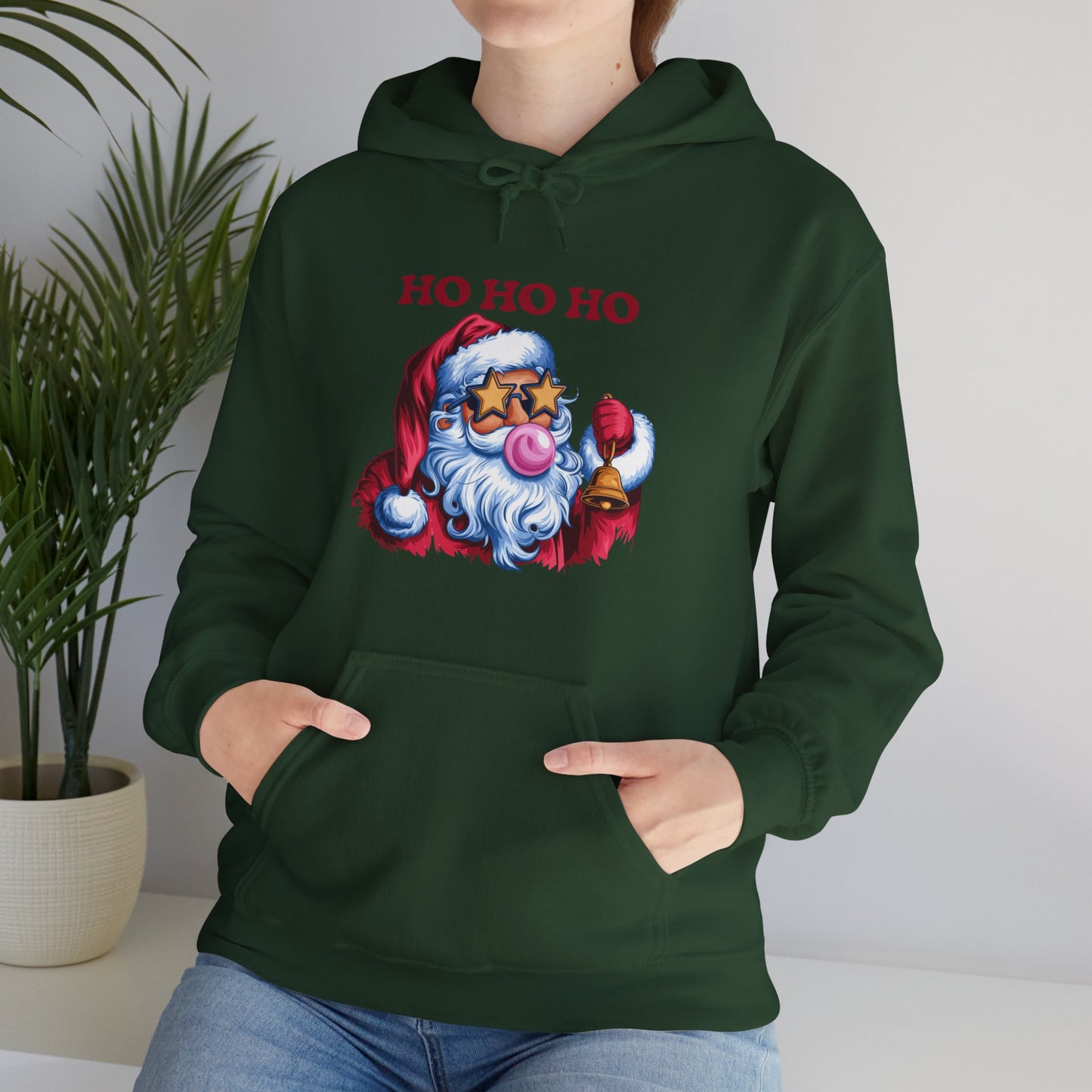Santa 'Ho Ho Ho' Graphic Hoodie — Festive Retro Santa Pullover for Christmas