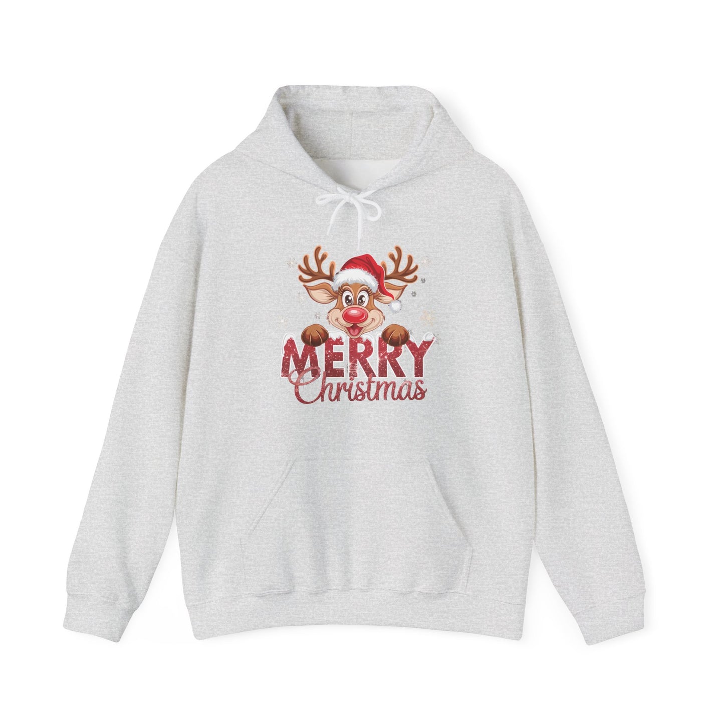 Christmas Reindeer Hoodie - 'Merry Christmas' Cute Santa Reindeer Holiday Sweatshirt