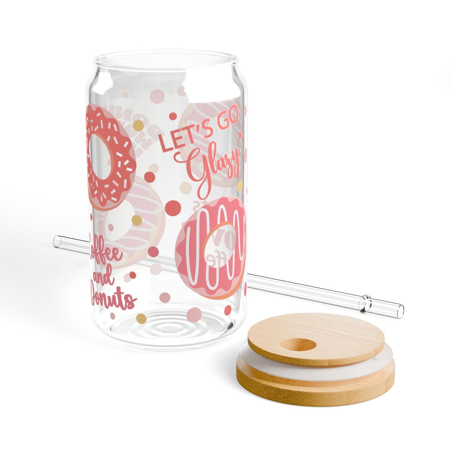 Donut & Coffee Sipper Glass - 16oz Cute Donut Patterned Straw Tumbler