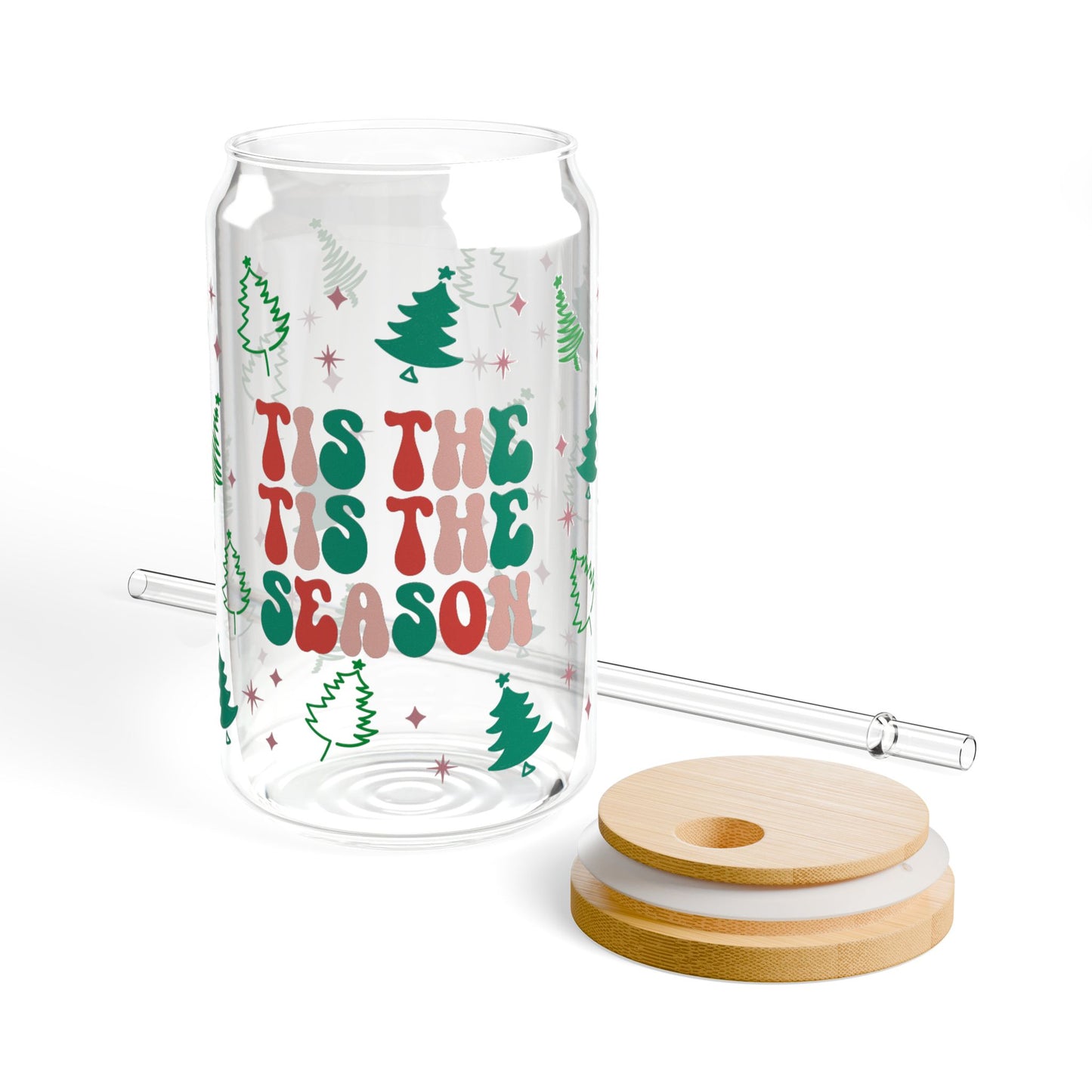 Holiday Sipper Glass 16oz – ‘Tis The Season Christmas Tree Design