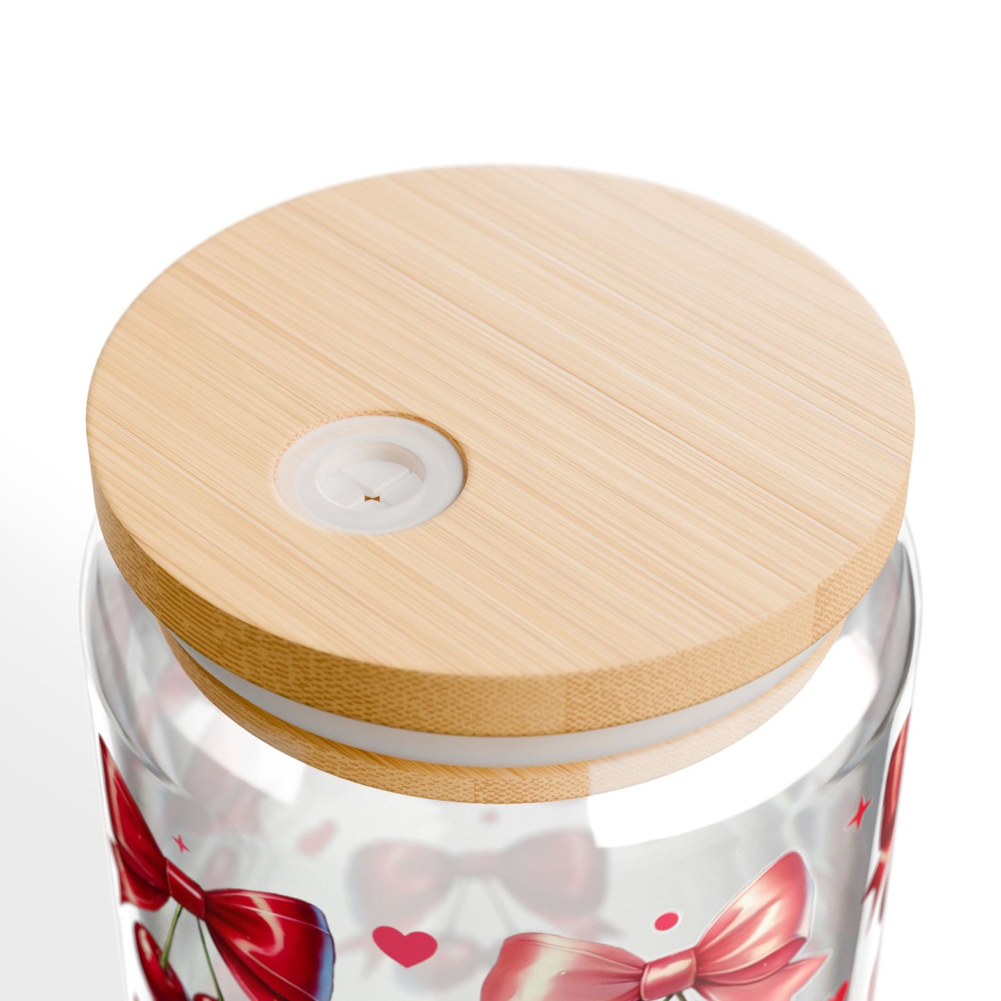 16oz Glass Sipper with Red Bow & Hearts — Valentines Straw Tumbler