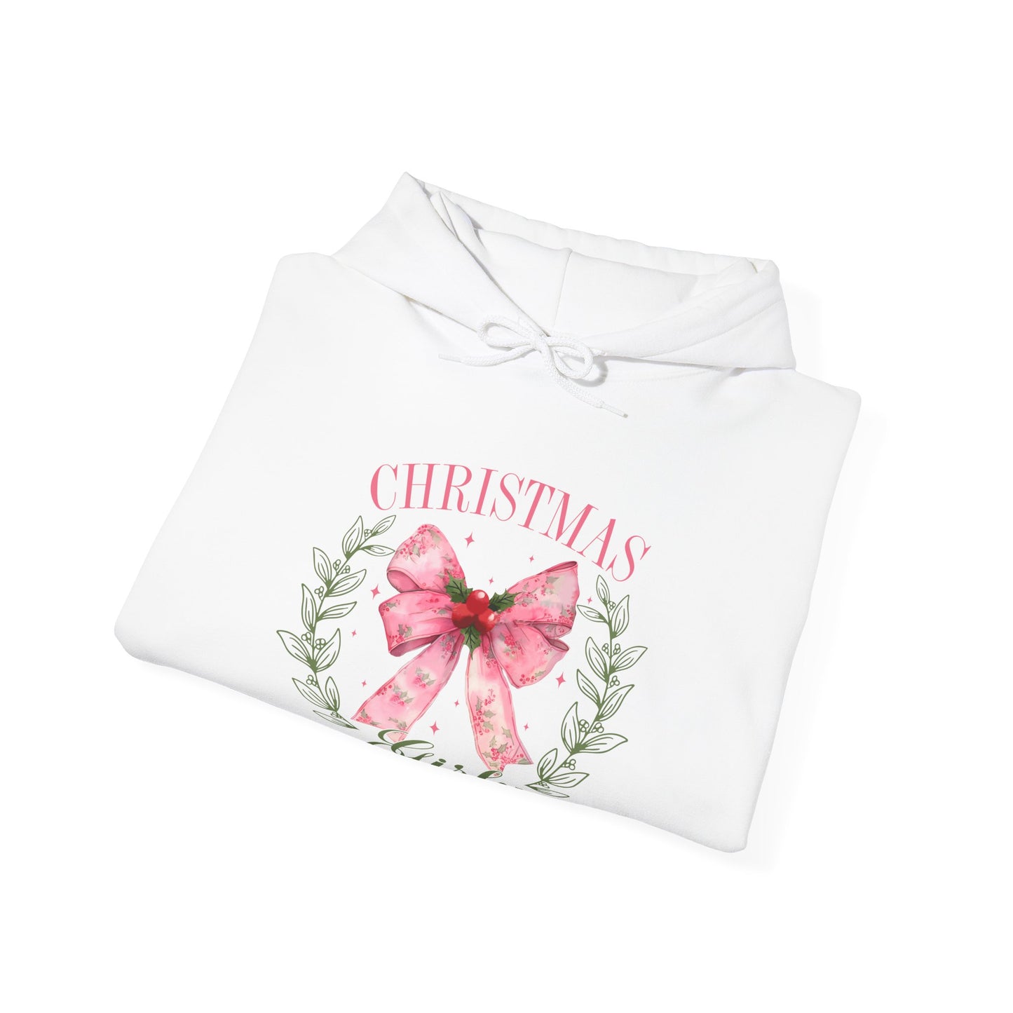 Christmas Girly Hoodie – Pink Bow Wreath Holiday Sweatshirt